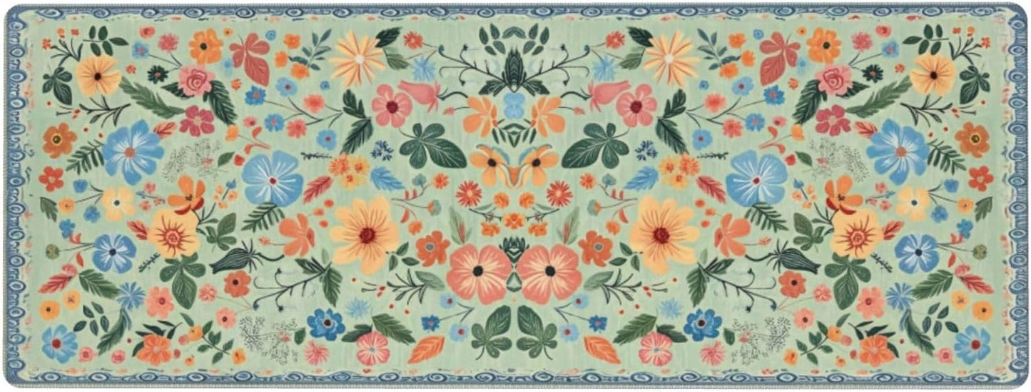 Gaming Mouse Pad, Large Non-Slip Rubber Base Mousepad, Keyboard Mouse Mat, Desk Pad with Stitched Edges, 31.5x11.8inch, Wilde Flower