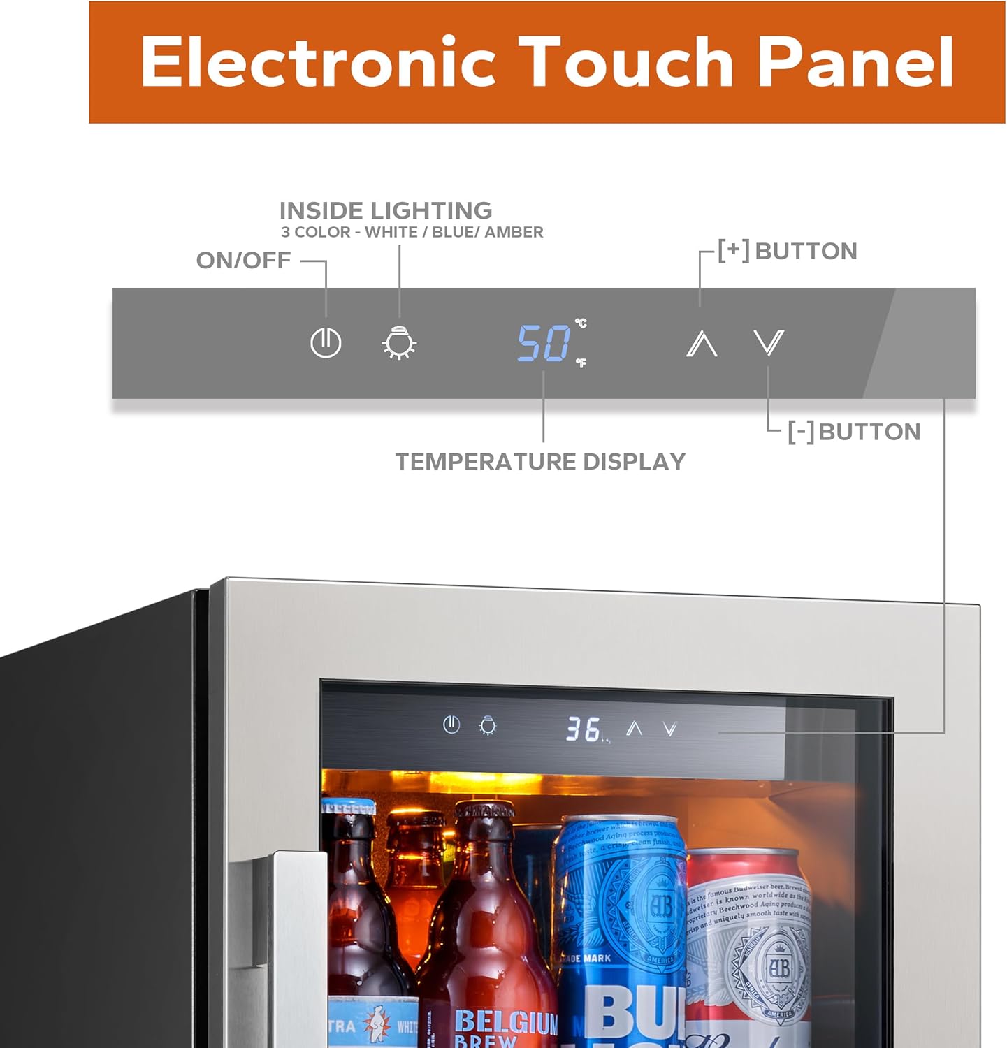 Ca'Lefort 15 Inch Beverage Refrigerator - 100 Can Small Beverage Fridge, Drink Fridge Glass Door 3 LED 34°F -54°F Beverage Cooler Built-in or Freestanding, Perfect for Home/Kitchen(3.0 cu.ft)