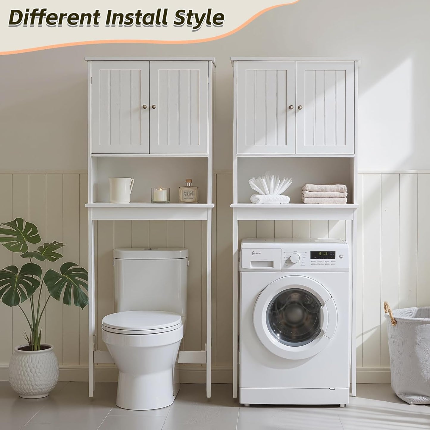 Over The Toilet Storage Cabinet, Behind Toilet Bathroom Organizer with Adjustable Shelves, Above Toilet Organizers with Barn Door, Space Saver for Restroom, Bathroom, Laundry
