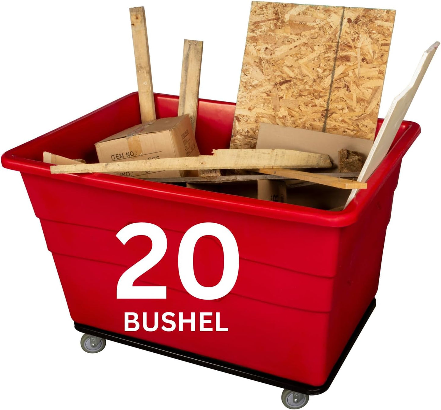 Commercial 20 Bushel Utility Cart with Steel Base, Poly Box Basket Truck, Laundry Cart, and Rolling Trash Bin, 51.5-Inch x 35.5-Inch x 36-Inch, 1000 Pound Weight Capacity, Red