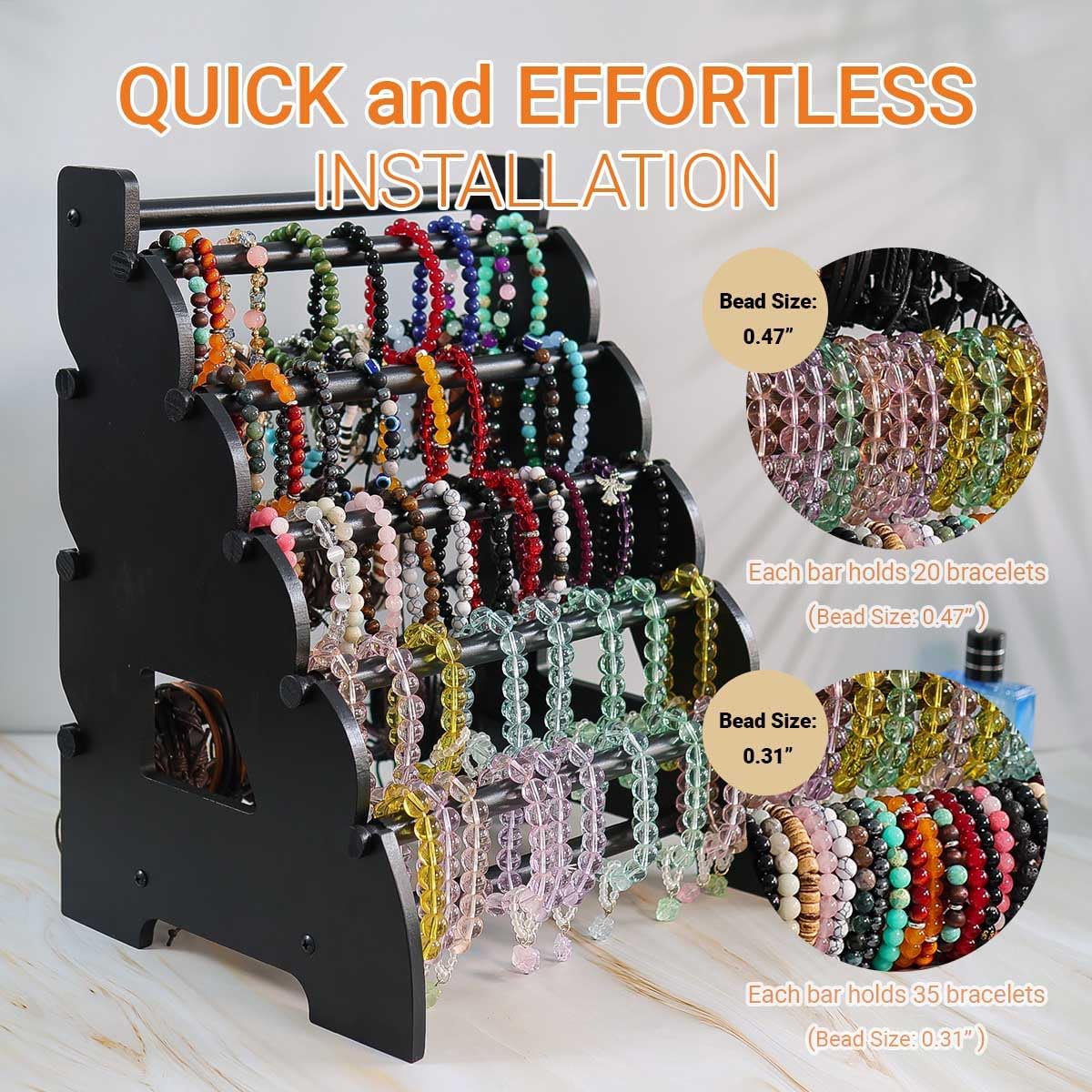 Wooden Bracelet Holder 8 Tier Jewelry Bracelet Display Stand, Portable Organizer for 150-240 Bangles & Scrunchies - for Vendors,Retail Stores, Craft Shows, and Home Storage (black)