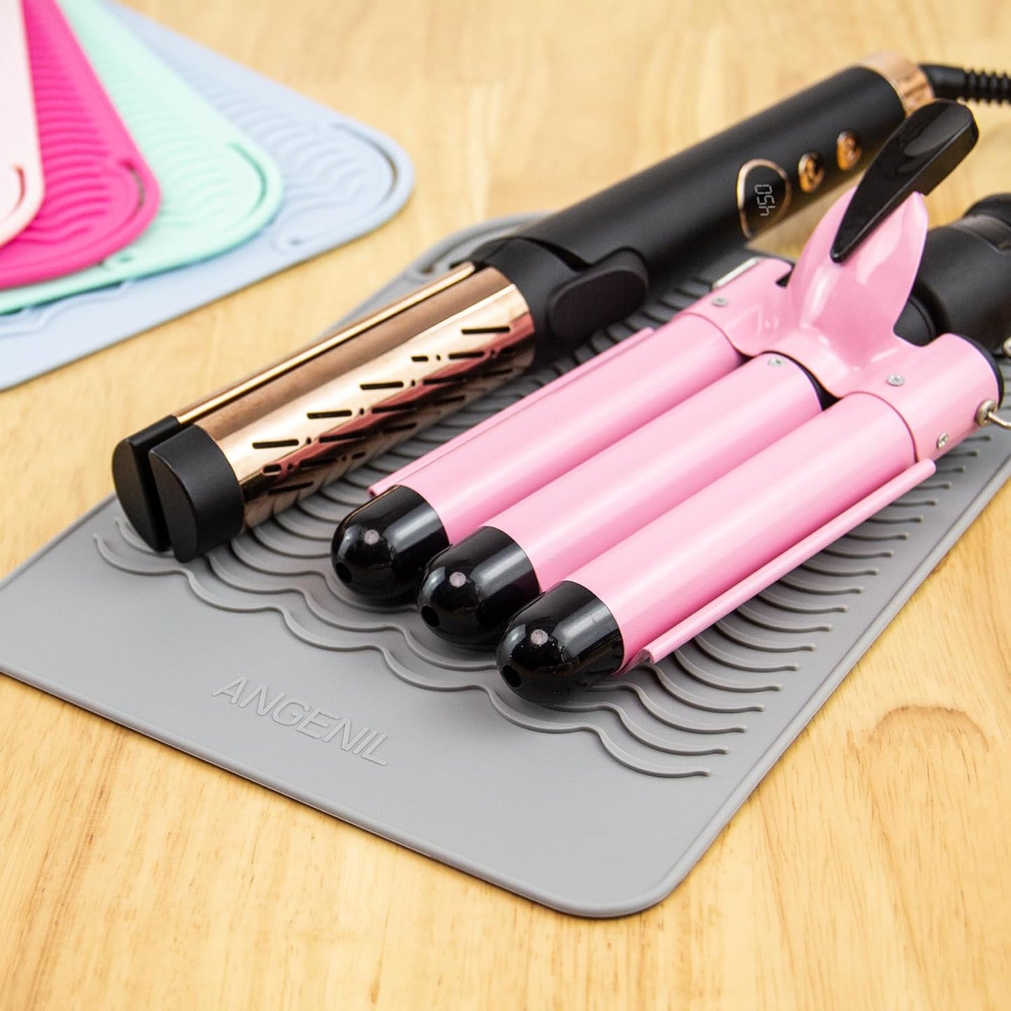 ANGENIL Large Heat Resistant Silicone Mat for Curling Iron, Flat Iron, Hair Straightener and Craft Glue Guns