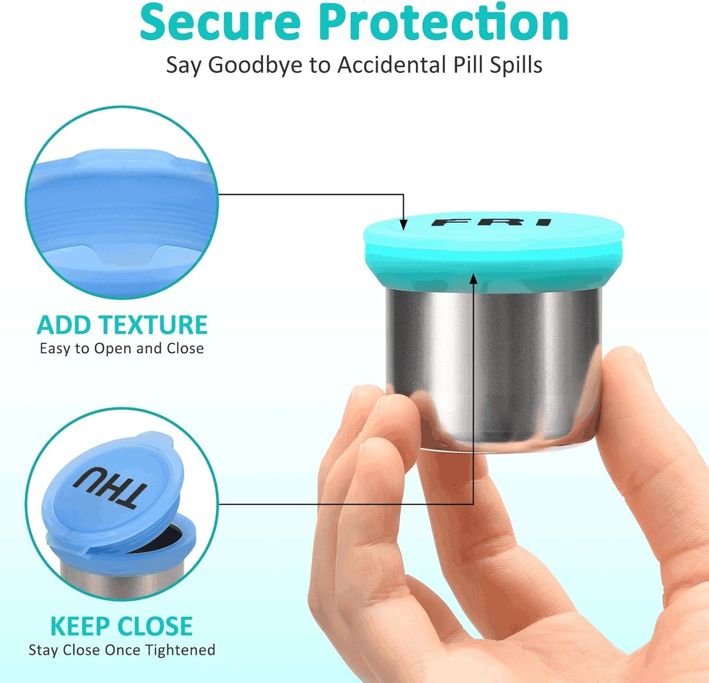 Weekly Metal Pill Case 7 Day, Stainless Steel Pill Box Organizer for Travel, Waterproof Medicine Container, Portable Daliy Pill Holder for Vitamins Fish Oils (Small)