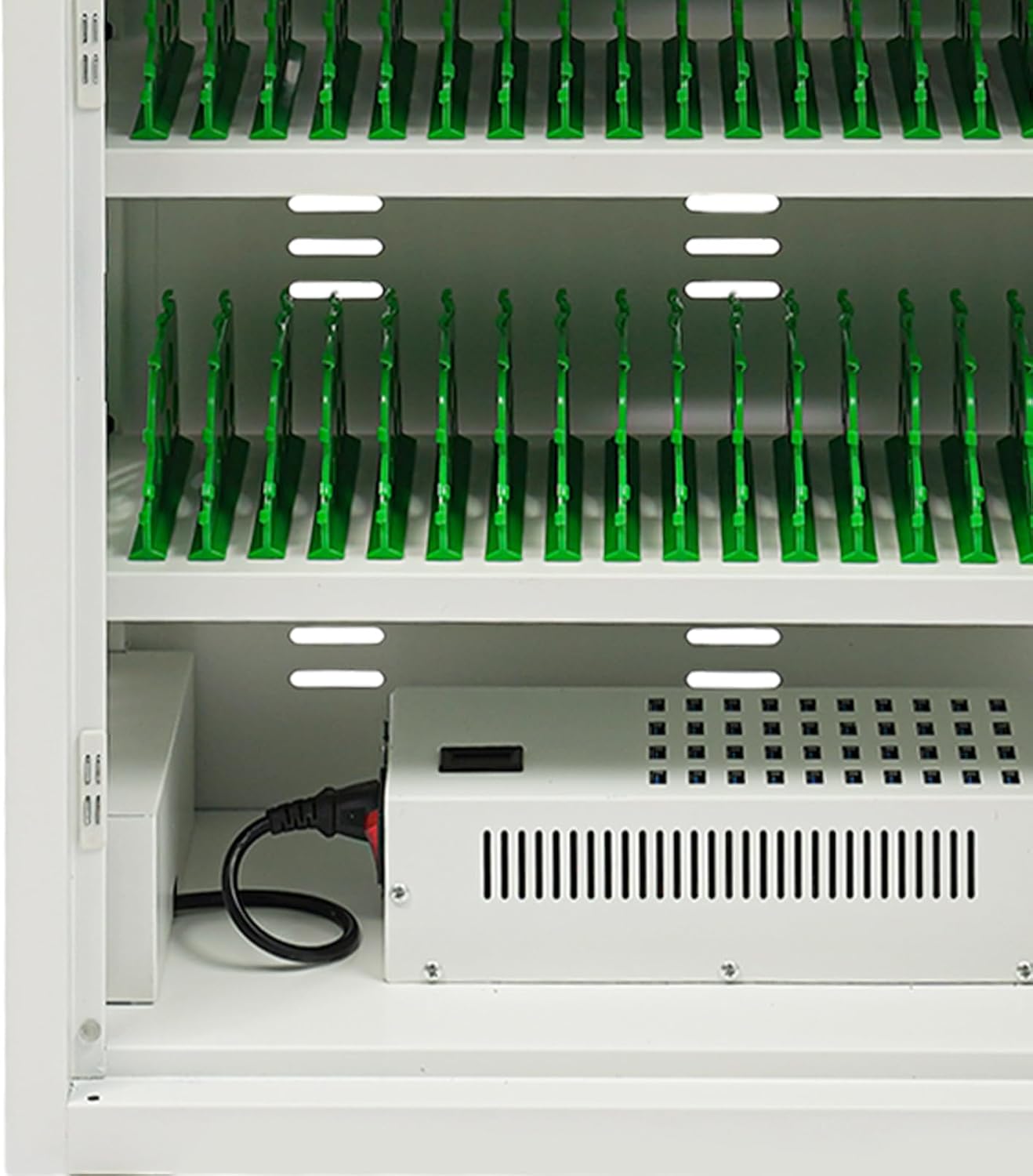 Mobile Phone Charging Cabinet 40-Port Charge Station with 4 Universal Wheels (2 Brakes) & Visible Door 40 Device Charging Cart Mobile Charge Station for Cell Phones Less Than 8'' In Size(White)