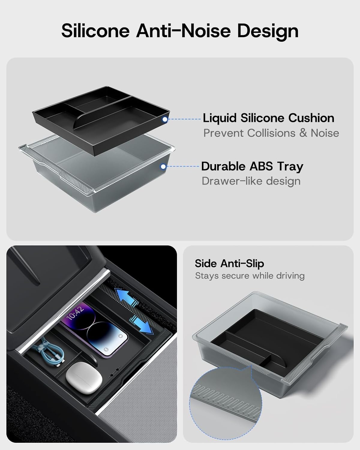 Center Console Organizer Tray for Tesla Model 3 Highland Accessories [Double Layer Space, Durable PC Material, Easy to Clean] Hidden Storage Case for Tesla Model 3 2024 2025 2026