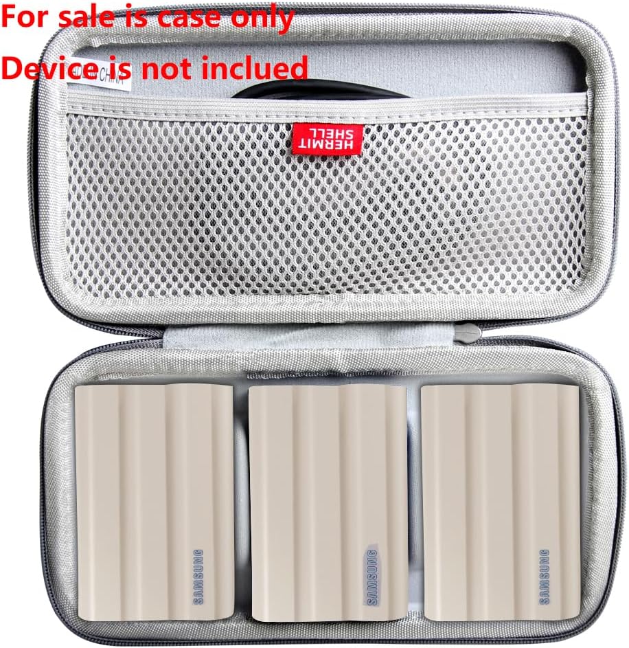 Hermitshell Hard Travel Case for Samsung T7 Shield 2TB / 1TB / 4TB, Portable SSD, USB 3.2 Gen2 External Solid State Drive (Grey, Case for 3 Hard Drives)