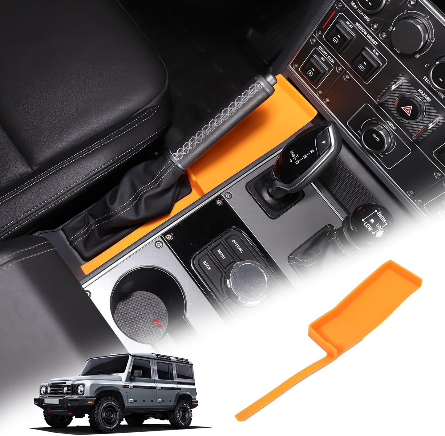 Center Console Organizer Compatible with INEOS Grenadier 2020-2024, Center Console Hand Brake Storage Box Armrest Organizer Insert Tray Accessories (Orange)