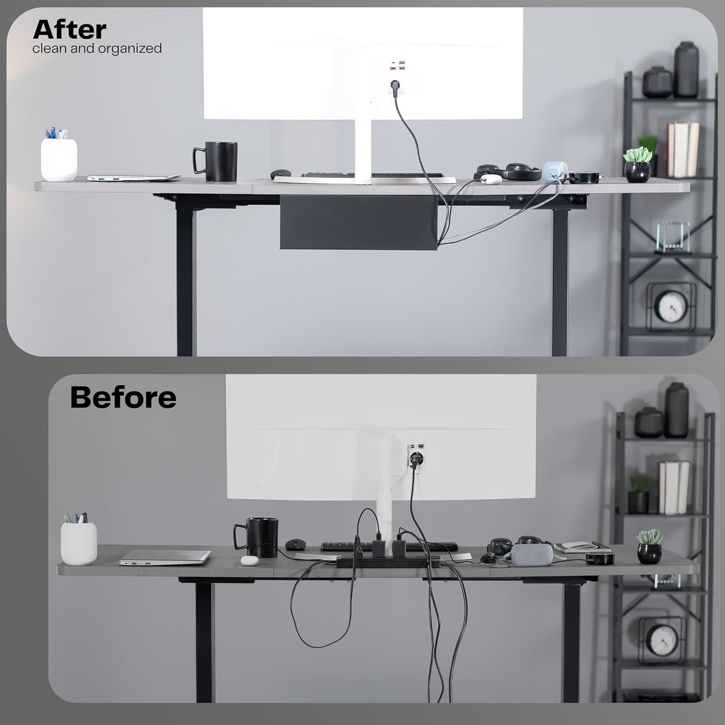VIVO Under Desk 17 inch Extra Deep Cable Management Trays, Power Strip Holders, Cord Organizers, Wire Tamers for Office and Home, Black, 2 Pack, DESK-AC16-2C