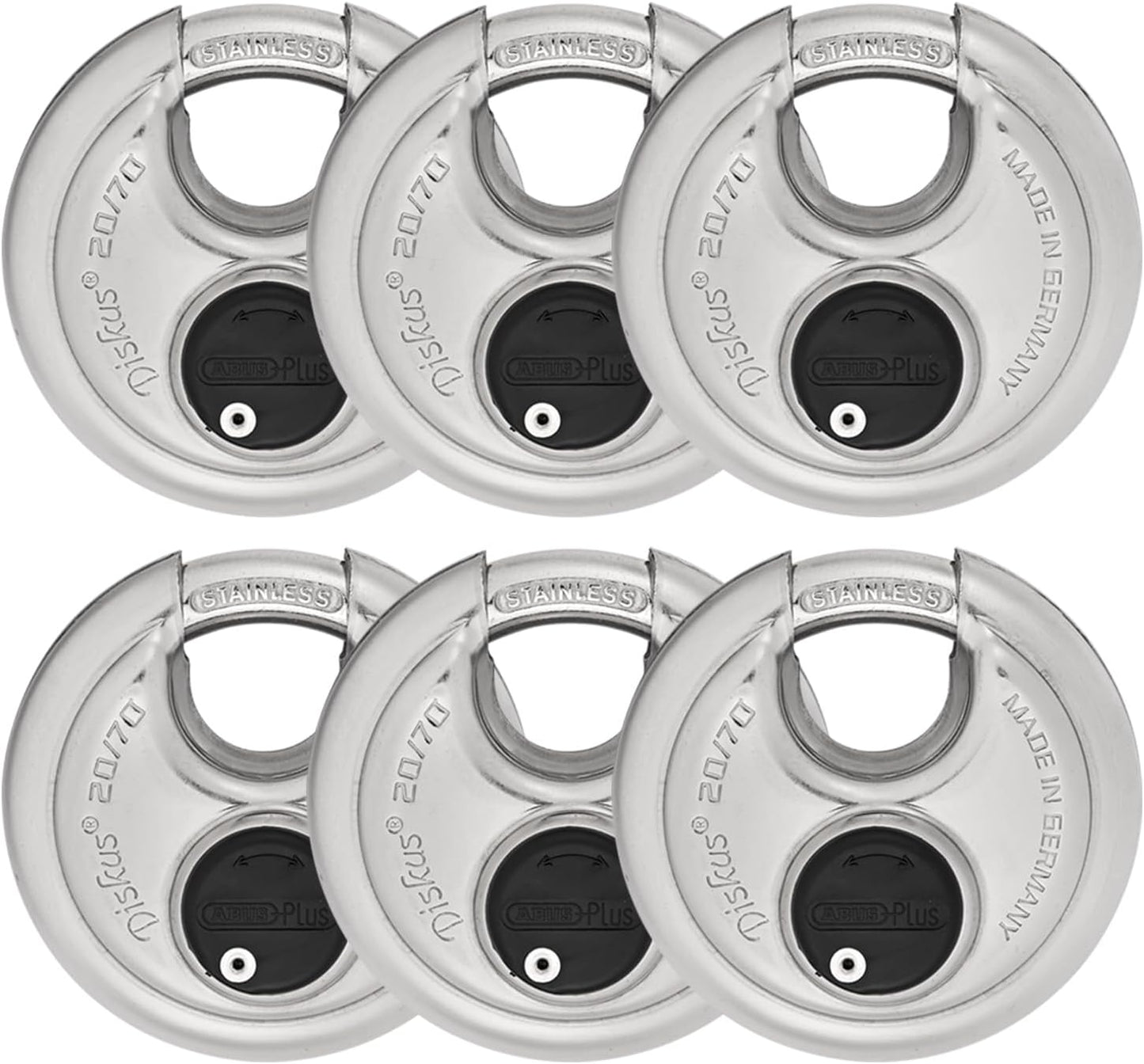 ABUS 20/70 6 Pack Heavy Duty Diskus Storage Padlock with 2 Keys for Storage, Outdoor, Commercial, 2.75in (70mm) Wide, Keyed Alike 161262