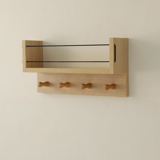 Entrance Coat Rack ，Coat Hooks, Wall-Mounted Wooden Hook Rack, Wall-Mounted Shelves are Very Suitable (Oak Colored Finish-A)