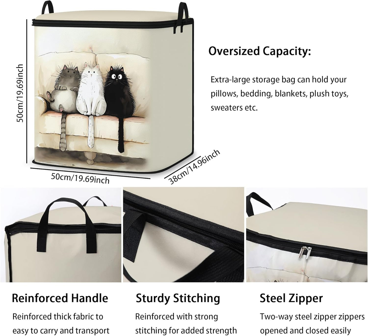 Large Comforter Storage Bag with Zipper,Closet Organizer for Clothes/Blankets/Quilts/Pillows,Fabric Storage Bags with Portable Handles 95L(2-Pack)