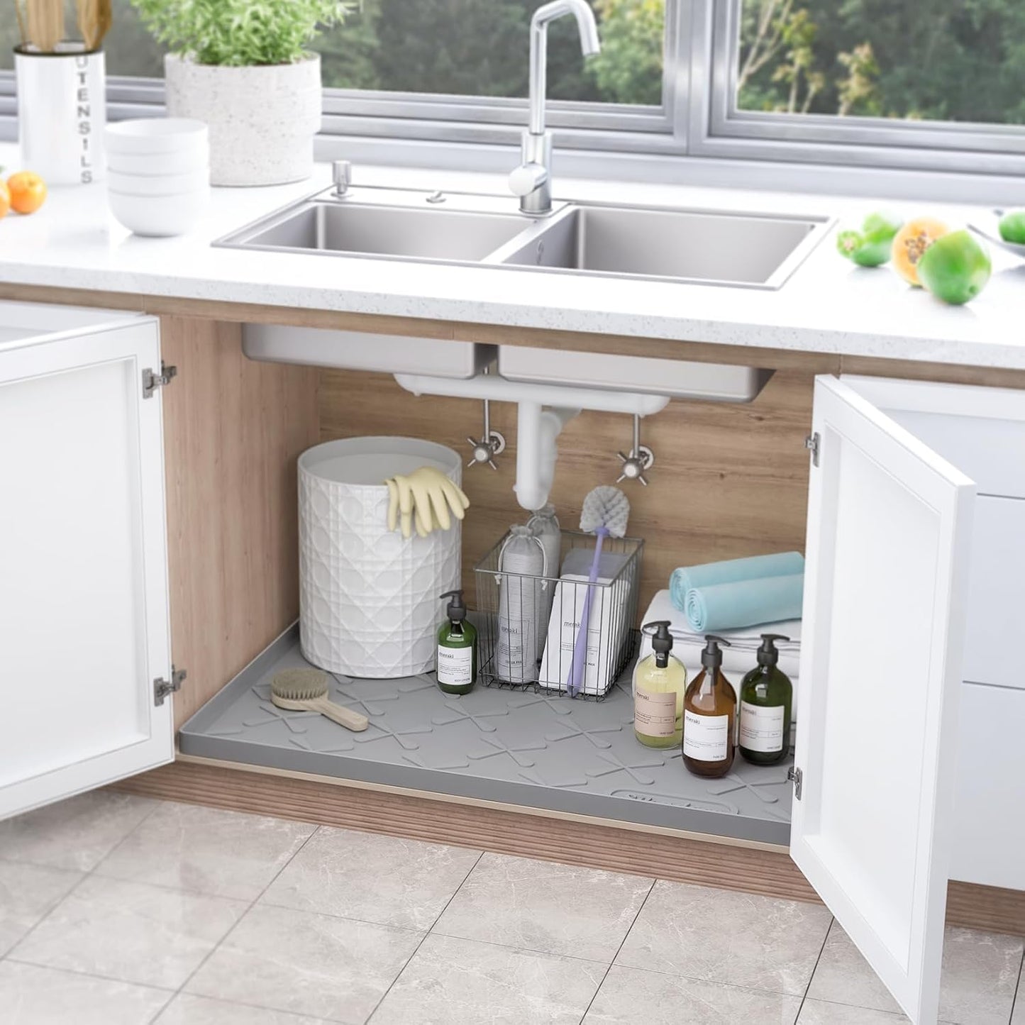 SIKADEER 40" x 22" Under Sink Mat Waterproof, Silicone Mat Kitchen Drawer Shelf and Cabinet Liner, Sink Protector for Kitchen Organizers and Storage, Boot Tray Pet Food Mats