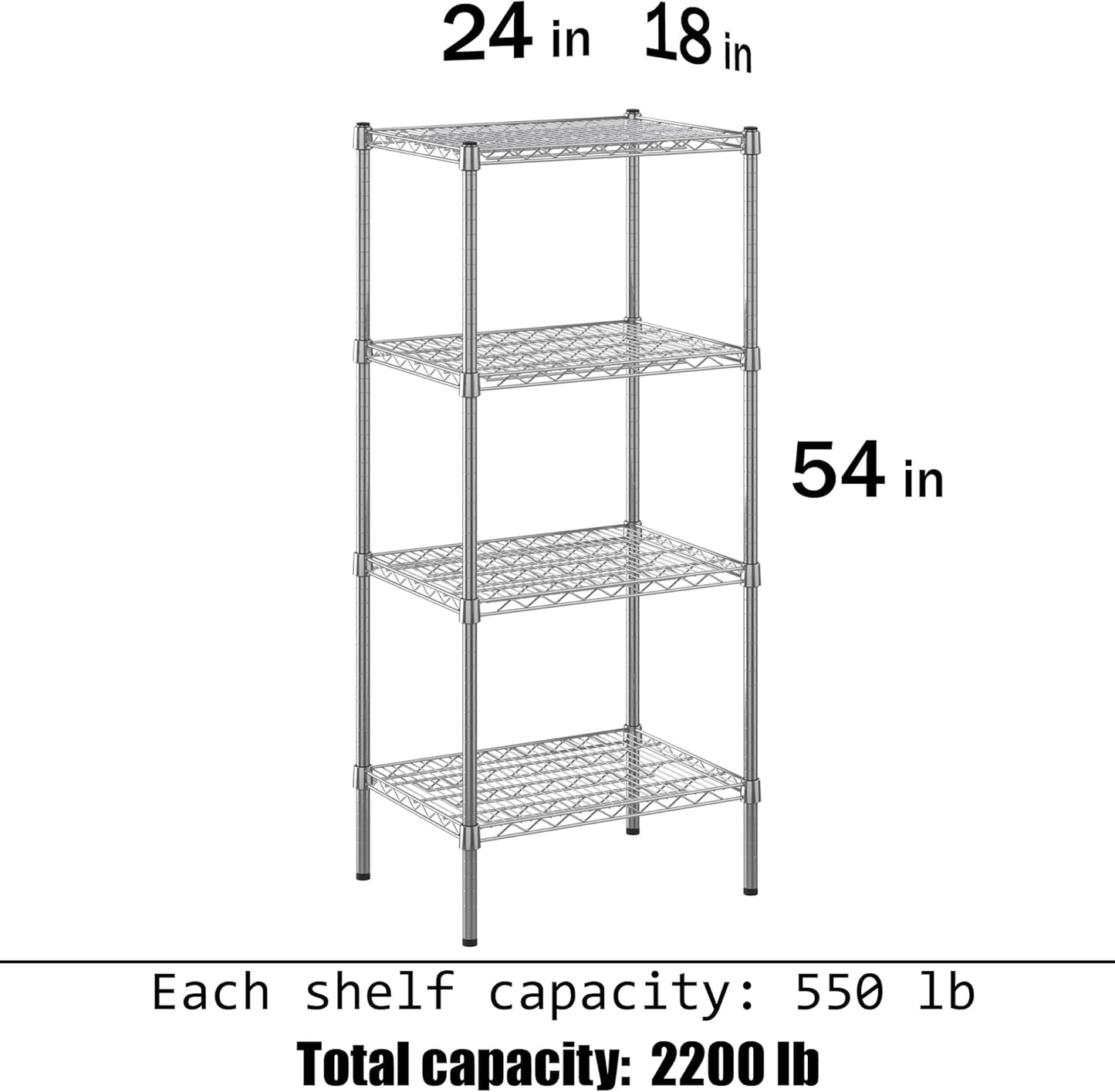 18" Deep x 24" Wide x 54" Height Wire Shelving Kit | 4-Tier | NSF Commercial Storage Rack Unit