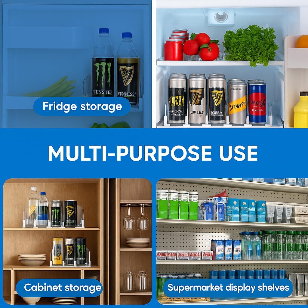 Dwella Drink Organizer for Fridge with Pusher Glide, 5 Rows Spring Loaded Fridge Drink Dispenser, Self Pushing Soda Can Organizer for Refrigerator, Bottle Beverage Organizer for Fridge Drink Holder