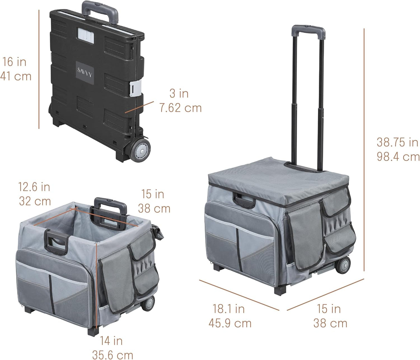 Mobile Utility Cart with Storage Organizer Bag, Rolling Cart, Dark Grey/Grey