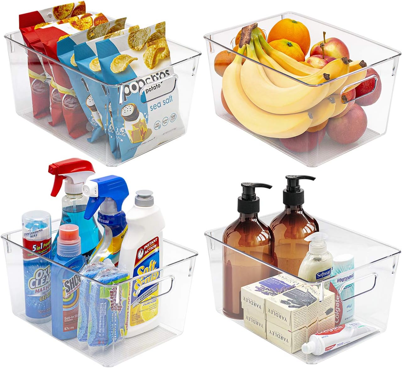 Sorbus Medium Clear Plastic Storage Bins for Shelves, Clothes, with Handle - Clear Storage Bins, Drawer, Shelf, Closet, Pantry, Fridge, Freezer Organizer Bins, Closet Organizers and Storage (8 pack)