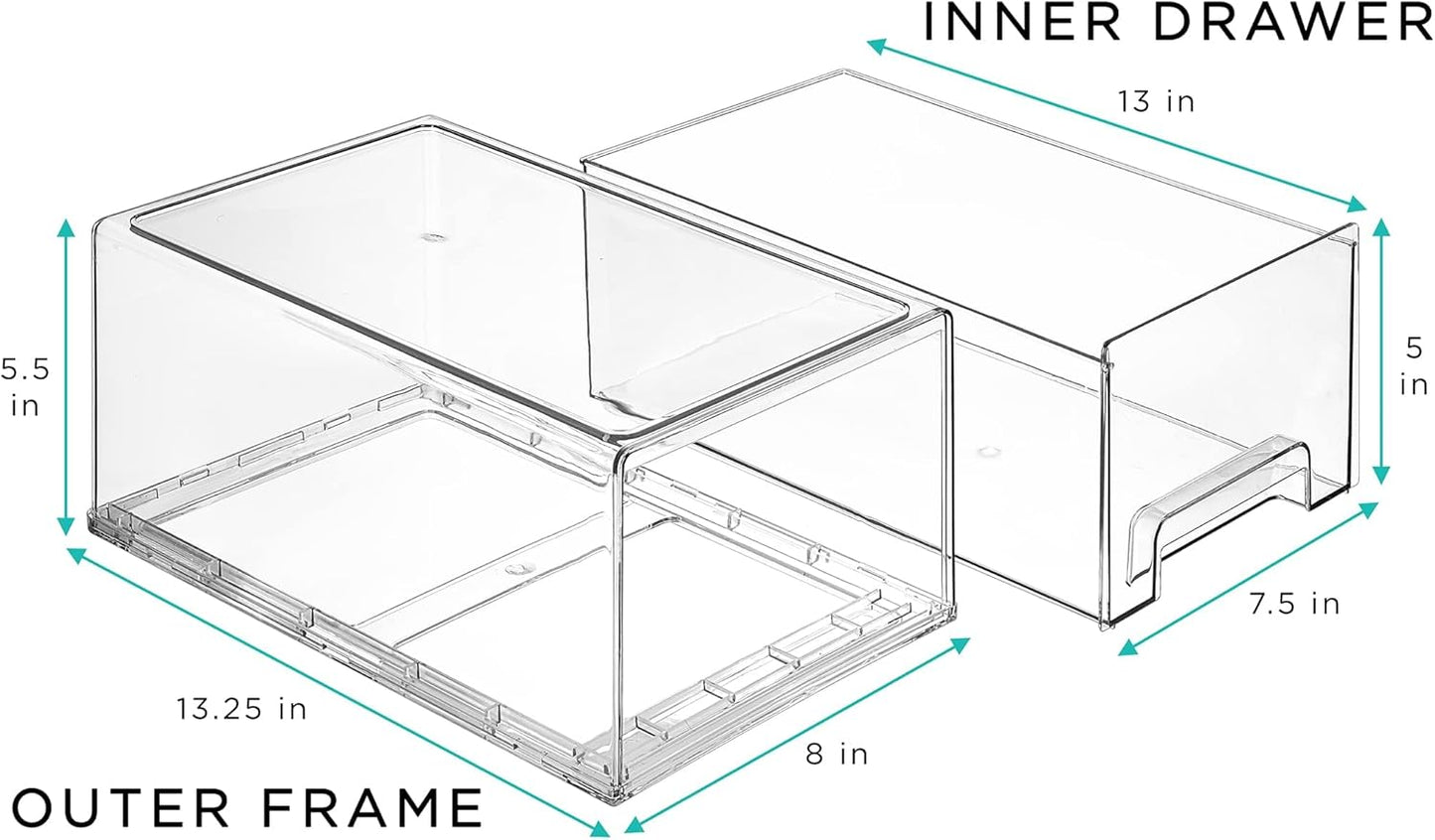 Sorbus Plastic Storage Bins Stackable Clear Pantry Organizer Box Bin for Organizing Kitchen Fridge, Food, Snack Pantry, Fruit, Vegetables, Bathroom, Wide & Narrow Deep (6 Pack)