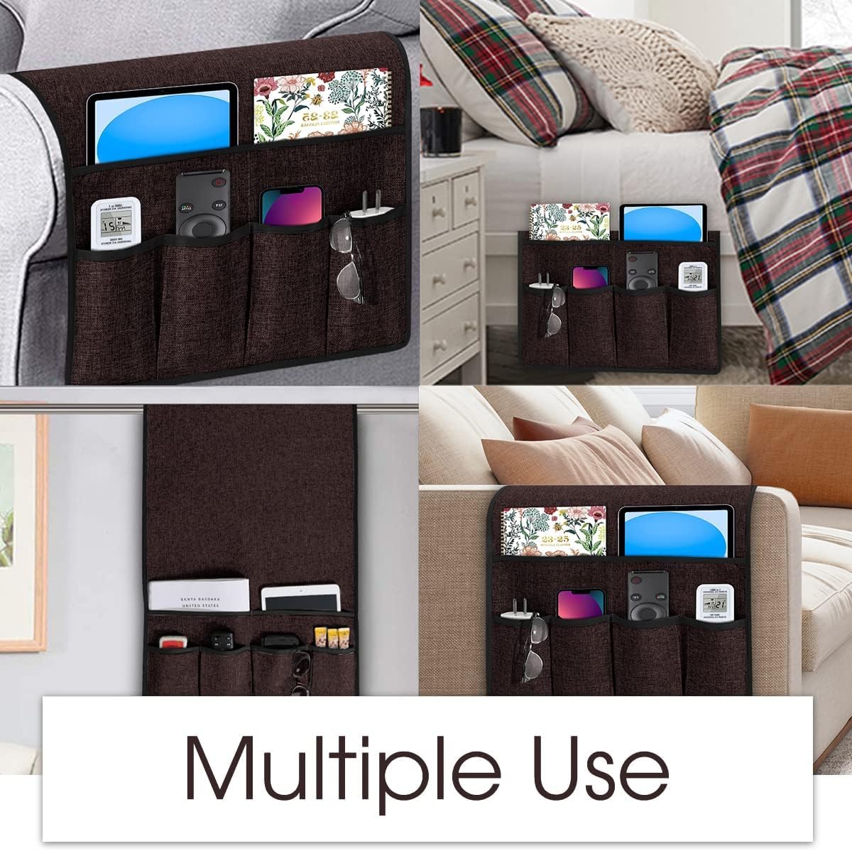 Joywell Armrest Organizer Remote Holder for Recliner Armchair Caddy Couch Sofa Arm Chair Caddie with 6 Pocket Storage for Magazine, Phone, iPad, Purple
