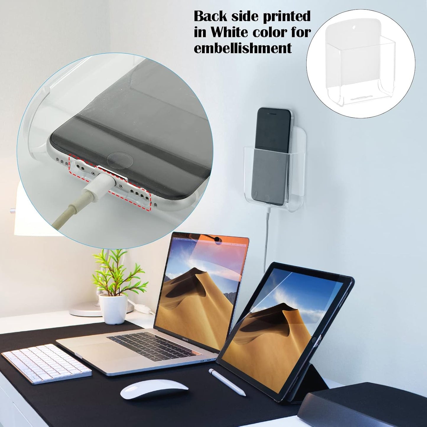 Cosmos Pack of 2 Acrylic Remote Control Holder Adhesive Wall Mount Phone Holder Wall Mount Organizer Media Storage Box Phone Charging Storage Box for Home Office Living Room Bedroom (Transparent)
