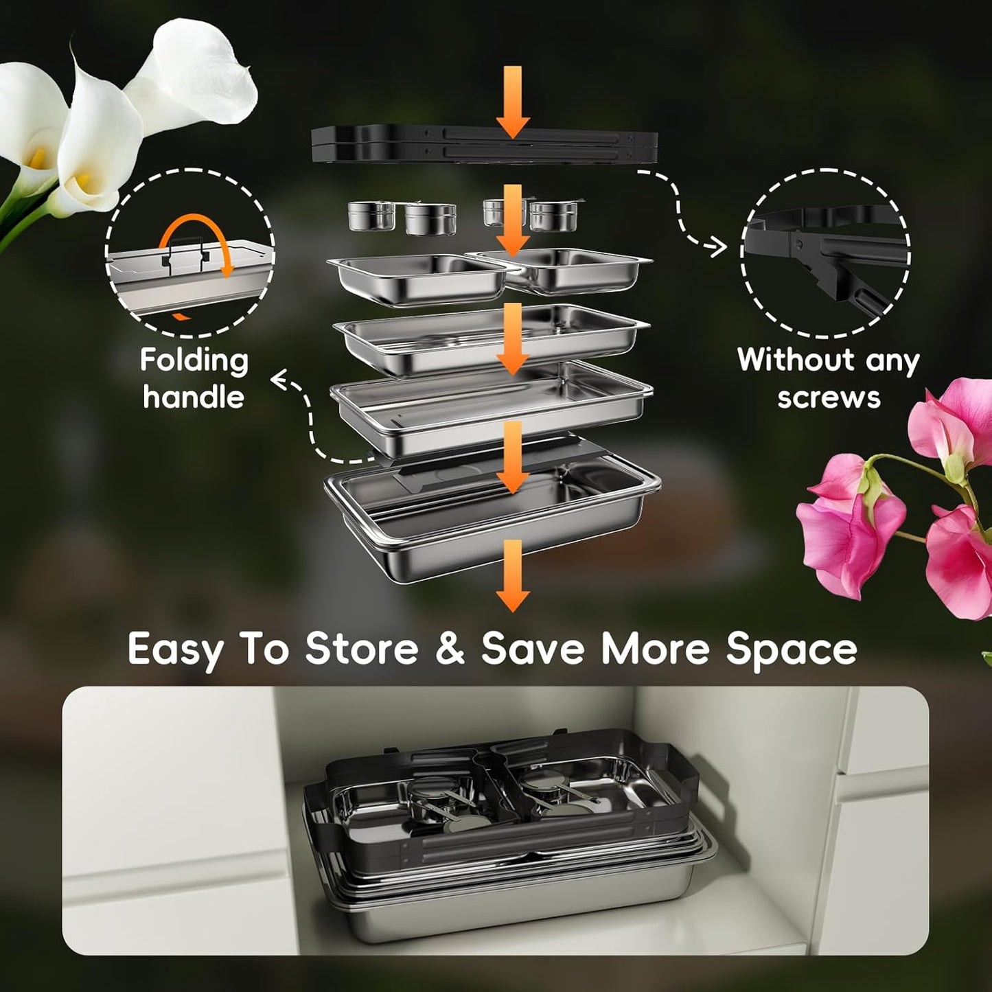 sifer 9Qt 2Pack Chafing Dishes for Buffet [Multi-Size Food Pans] | Chafing Dishes with Screwless Assembly & Stackable [Easy to Store] Design for Wedding/Home/Christmas Buffets, Black