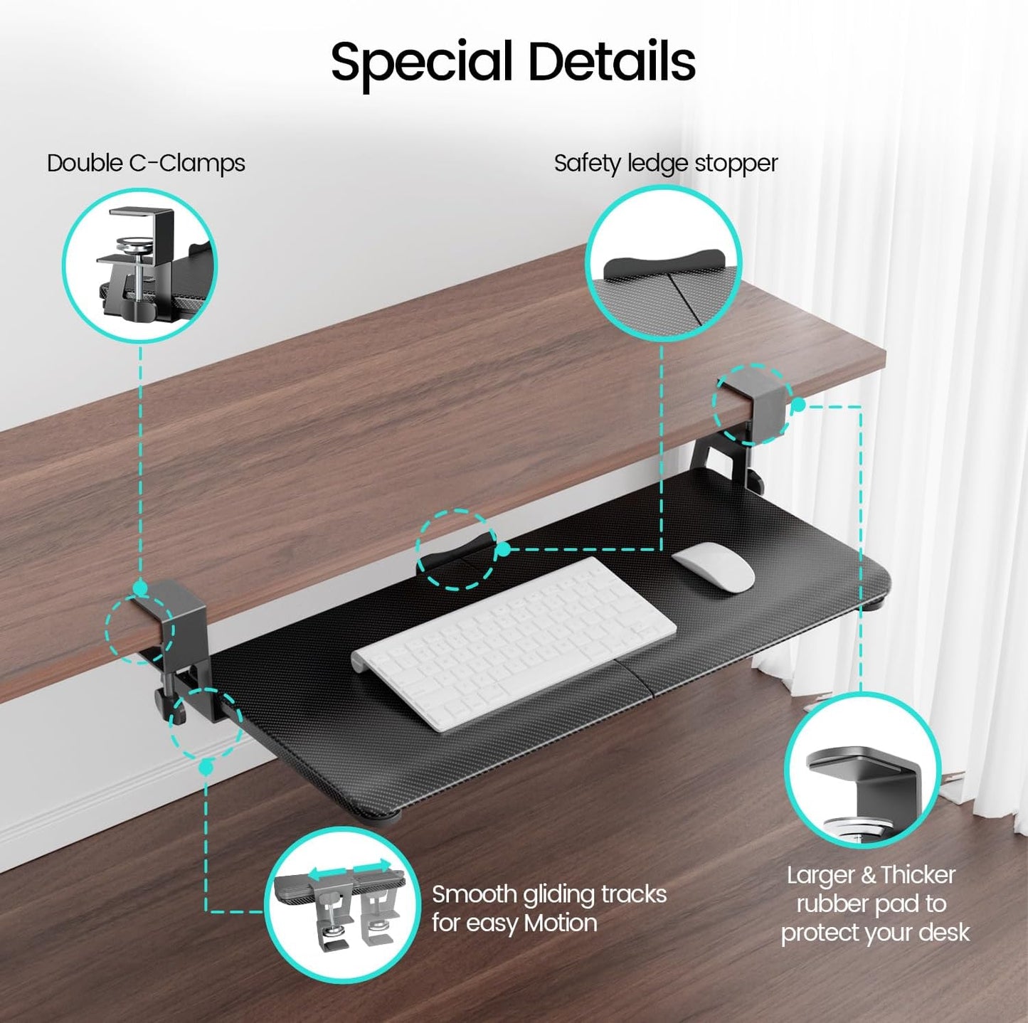 NearHub Large Keyboard Tray Under Desk Slide Out with Extra Sturdy C Clamp Mount System,26'' (30'' including Clamps) x11 Slide-Out Keyboard Drawer Under Desk for Typing,Keyboard Mouse Tray,Black
