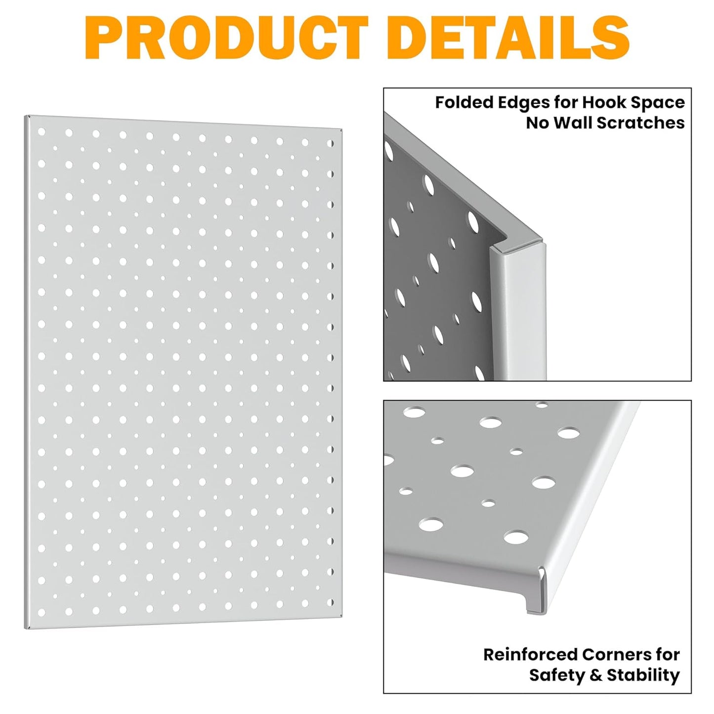 Pegboard Smith Metal Pegboard Panels, 16" x 12" Heavy-Duty Steel Wall Peg Boards for Garage Tool Storage, Pegboard Organizer System (Pack of 3, Gray)