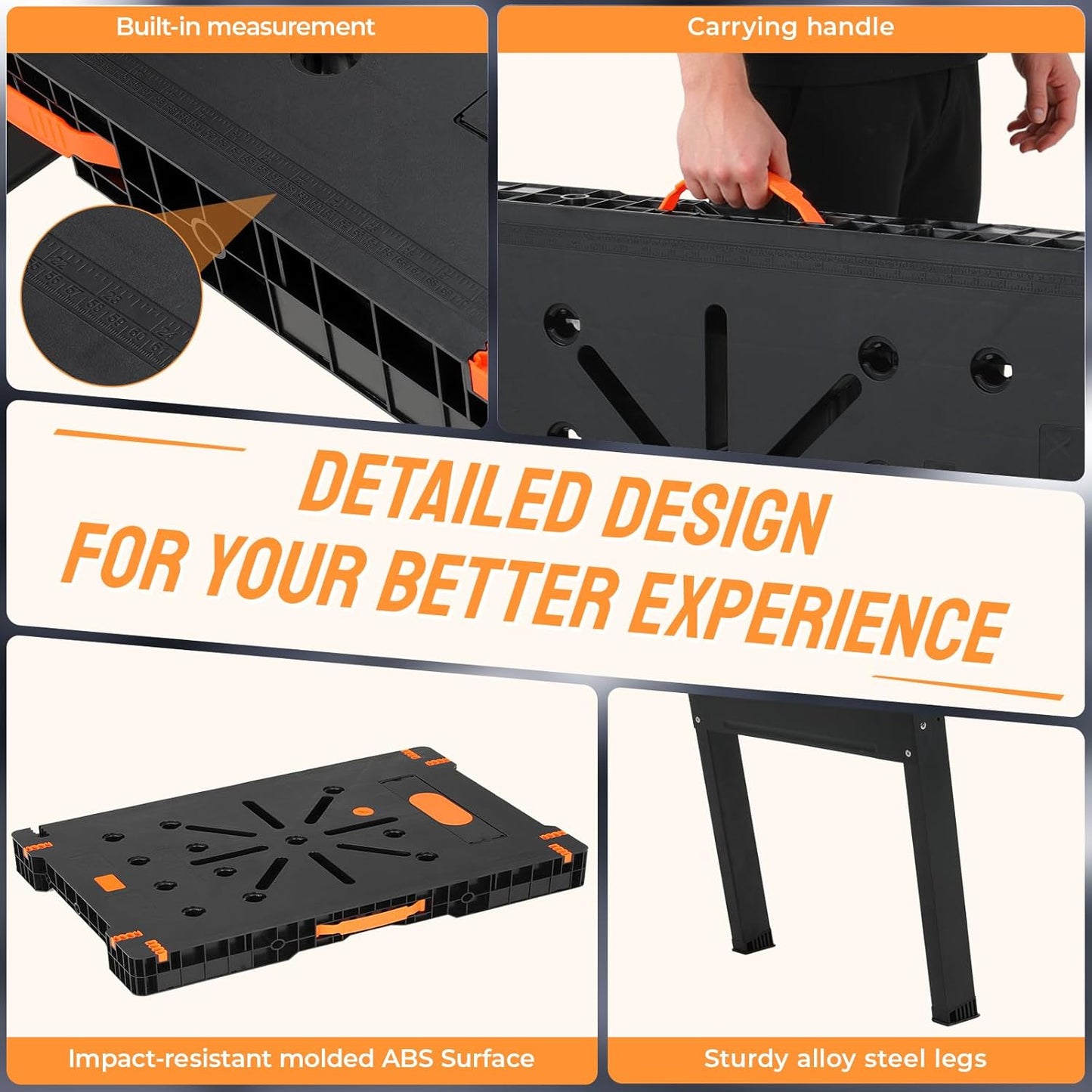 TLGREEN Folding Work Table,Express Portable Workbench, 34" W x 22" D x 31" H Lightweight Workbench with 2 Clamps Dogs, 2 Clamp,Power Strip,for Garage,Table Saw,Home,Workshop,330lbs Load Capacity