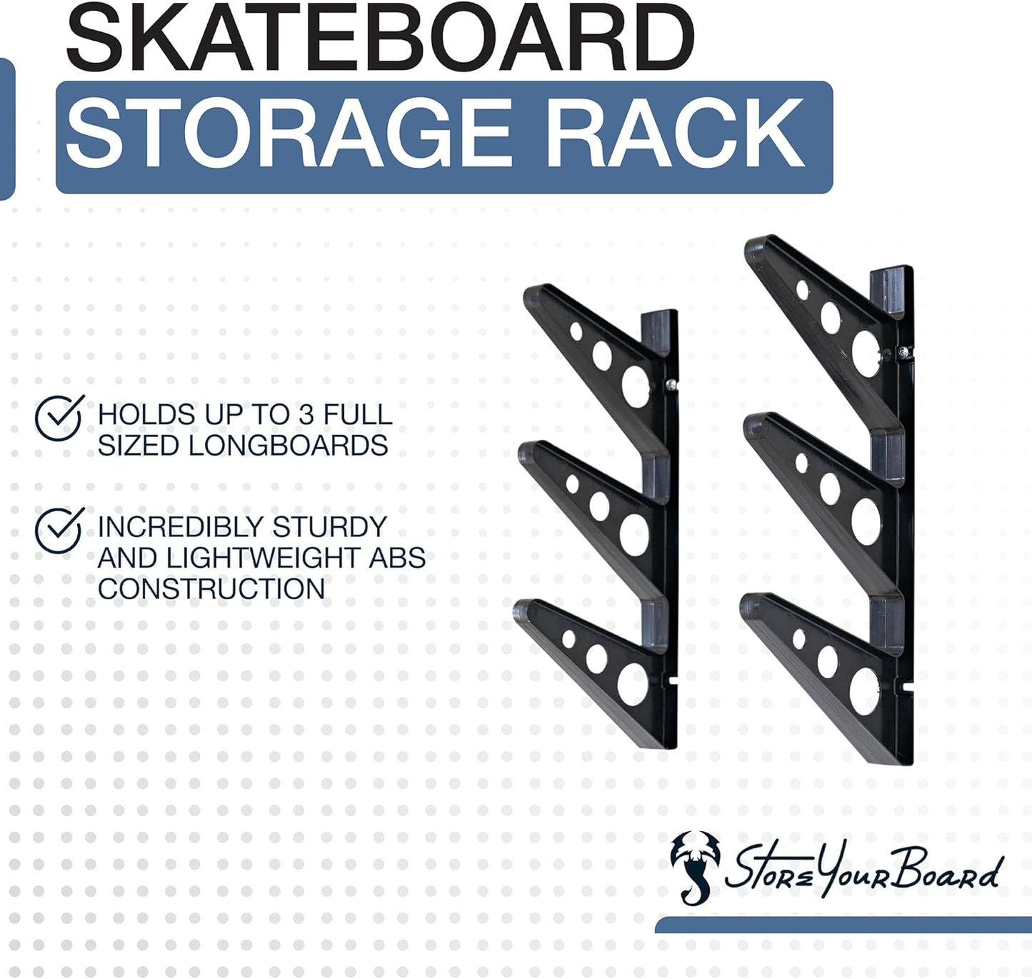 StoreYourBoard Longboard Wall Rack, Triple Longboard Storage