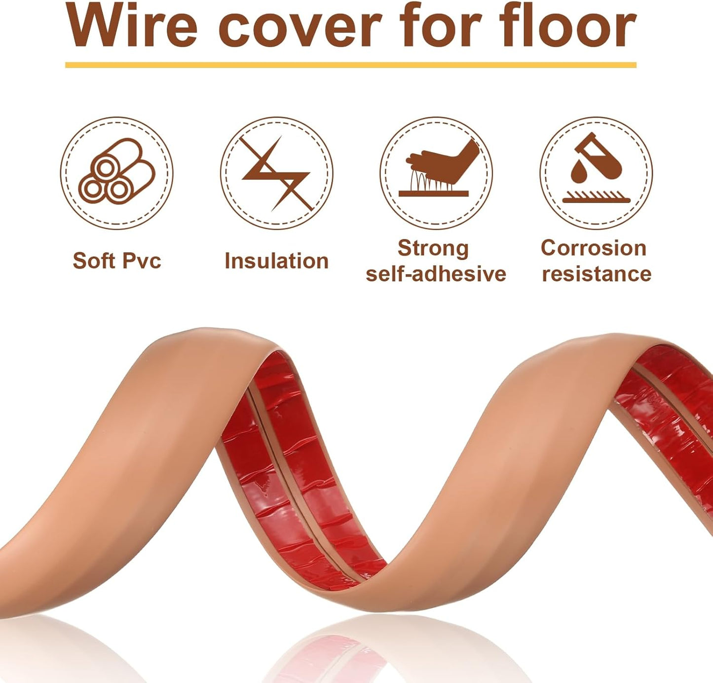 HARFINGTON 6ft Cord Cover Floor W0.6 x H0.33 Inner Channel PVC Hide Extension Cable Floor Wire Hider Wire Covers Protector for Prevent Cable Trips Cables Management, Light Grey