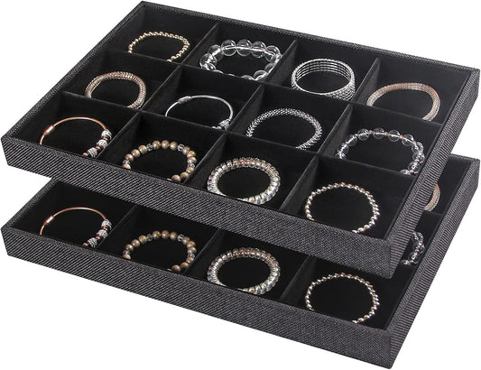Julysky 2Pcs 12 Grids Stackable Jewelry Organizer Trays for Drawer,Bracelet Holder Box,Necklace Display Stand for Selling