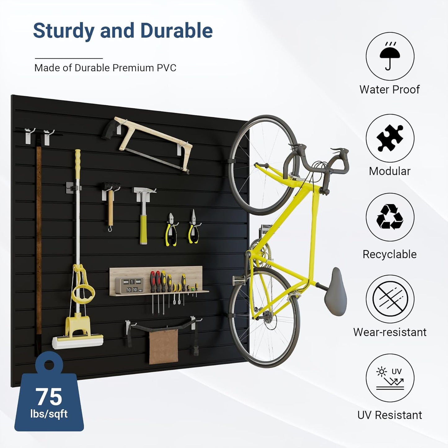 Slatwall Panel 4 FT x 4 FT, Interlocking Slat Wall Paneling, Wall Mounted PVC Wallpanel, Suitable for Garage Storage and Organizer, Slatwall Board, Shelves - Black