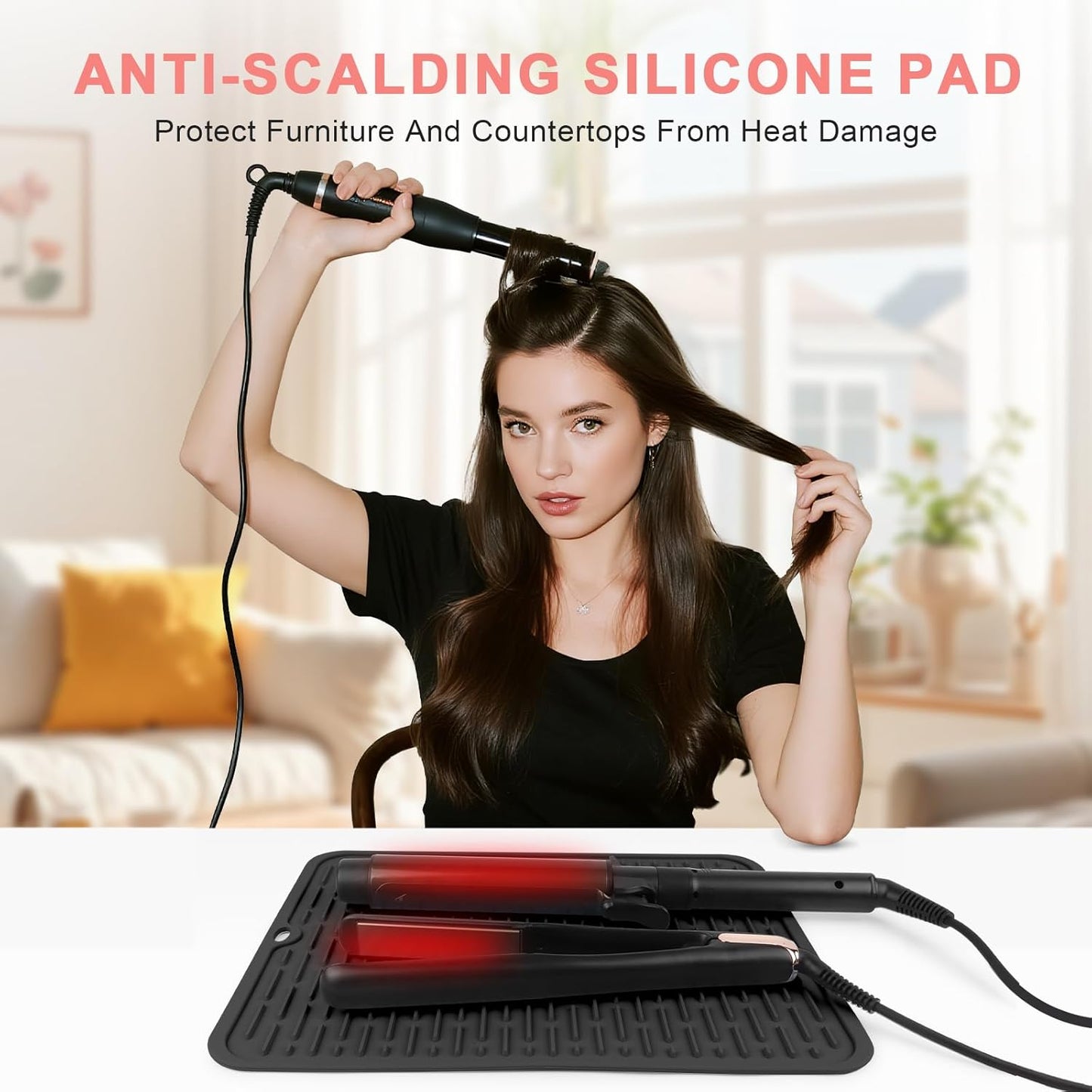 Oversize Silicone Heat Resistant Mat for Curling Irons, Flat Irons, Hair Straighteners and Hot Hair Styling Tools, Portable Hot Tools Sleeve Pad for Travel Vanity Salon(14.2" x 11.0")