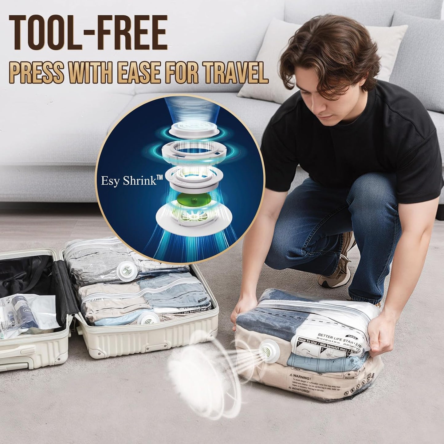 TAILI 12 Pack Cube Vacuum Storage Bags, Medium Size (25x19x11 inch), Vacuum Seal Bags for Clothing, Travel Compression Packing for Clothes, Blankets, Baby Clothes, Travel Accessories