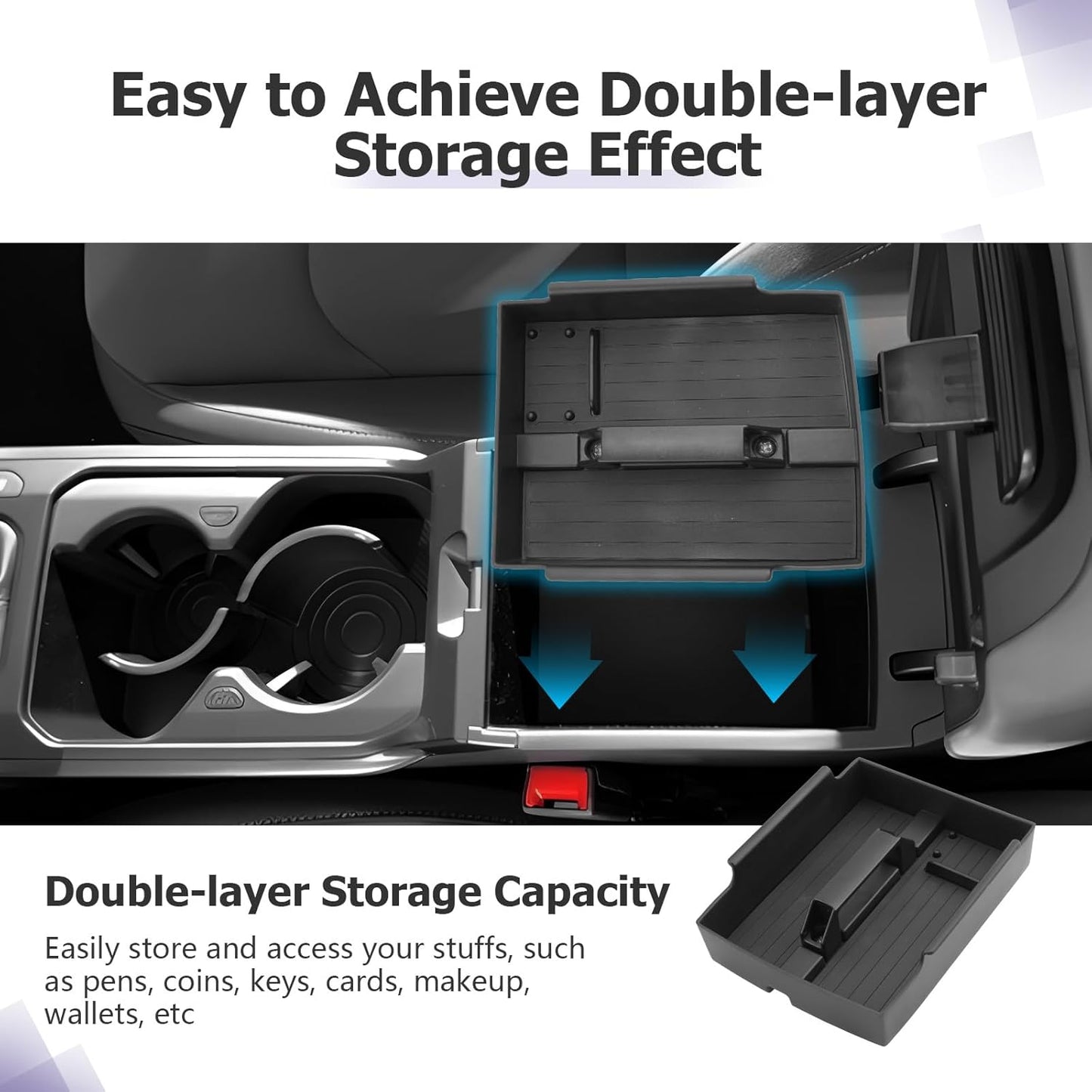 LUWU 2025 K4 Center Console Organizer Compatible with 2025 Kia K4 LX/LXS/EX/GT-Line/GT-Line Turbo Armrest Console Organizer Armrest Insert Tray 2025 Kia K4 Accessories