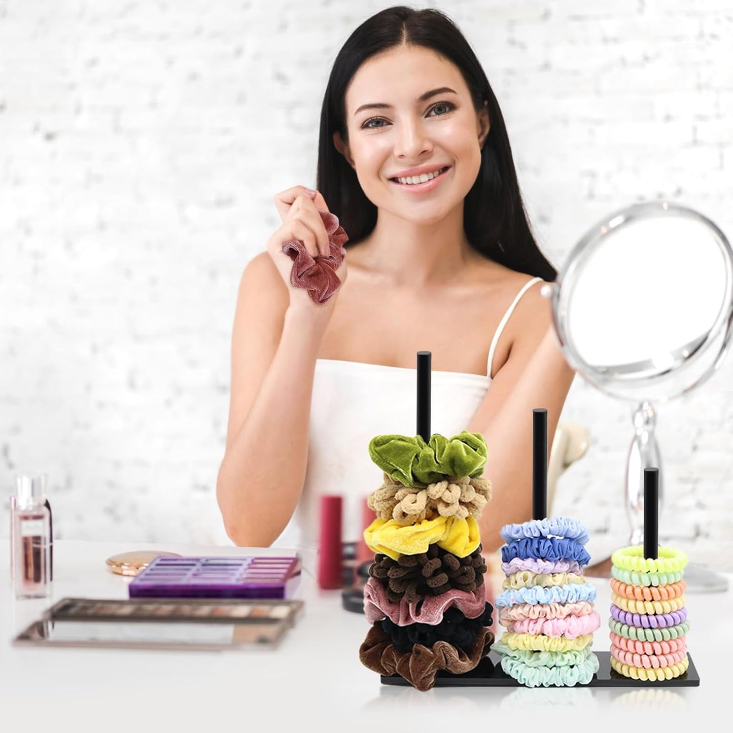 SMUK 2Packs 3-Tiers Acrylic Scrunchie Holder Organizer, Black Hair Tie Holder Stand for Women Teen Girls Scrunchie Storage Scrunchy Hair Accessories Organizer
