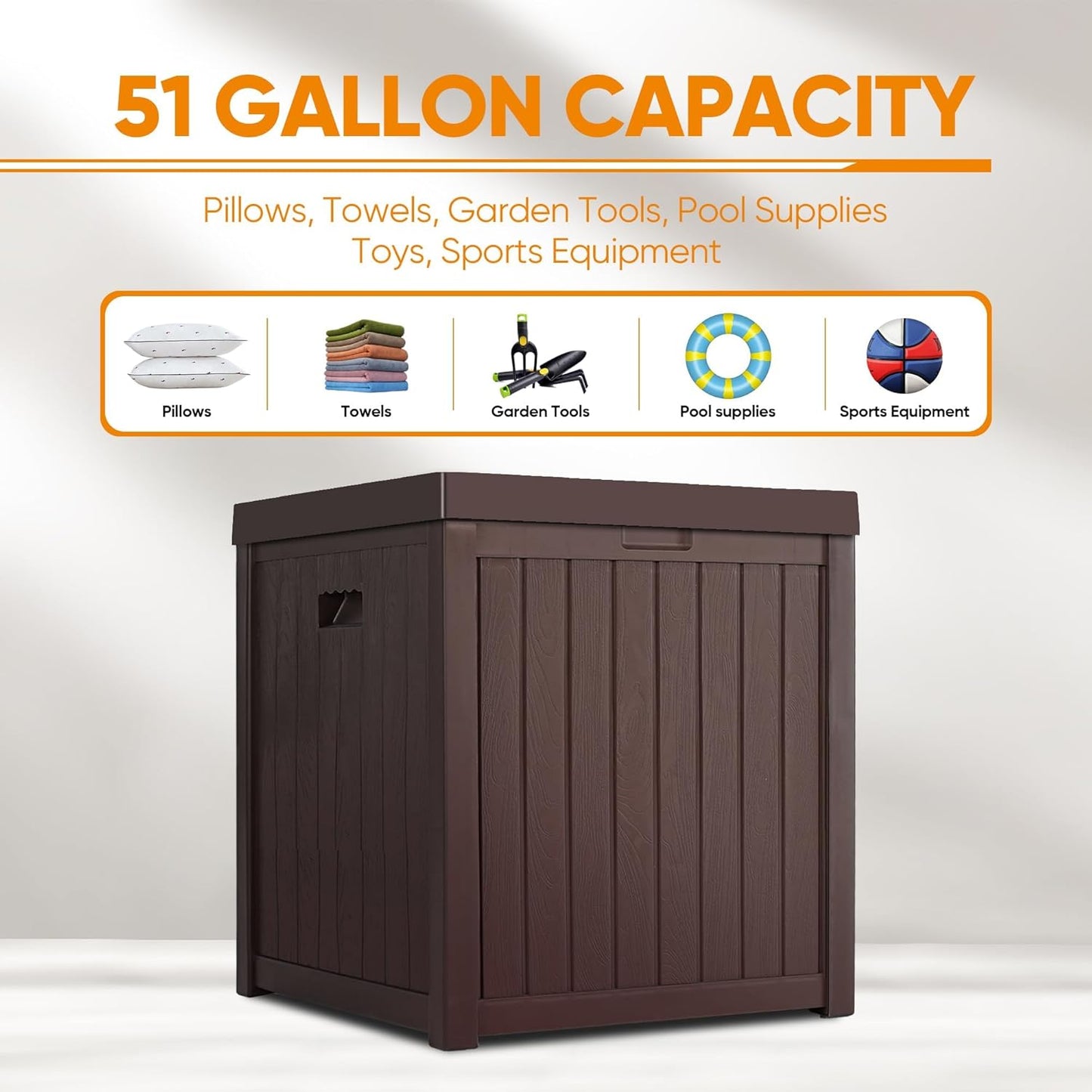 ZYJOYY 51 Gallon Resin Deck Box, Outdoor Storage Box Waterproof for Patio, Garden, Pool, and Deck, Storage Solution for Cushions, Tools, Delivery Packages, Brown