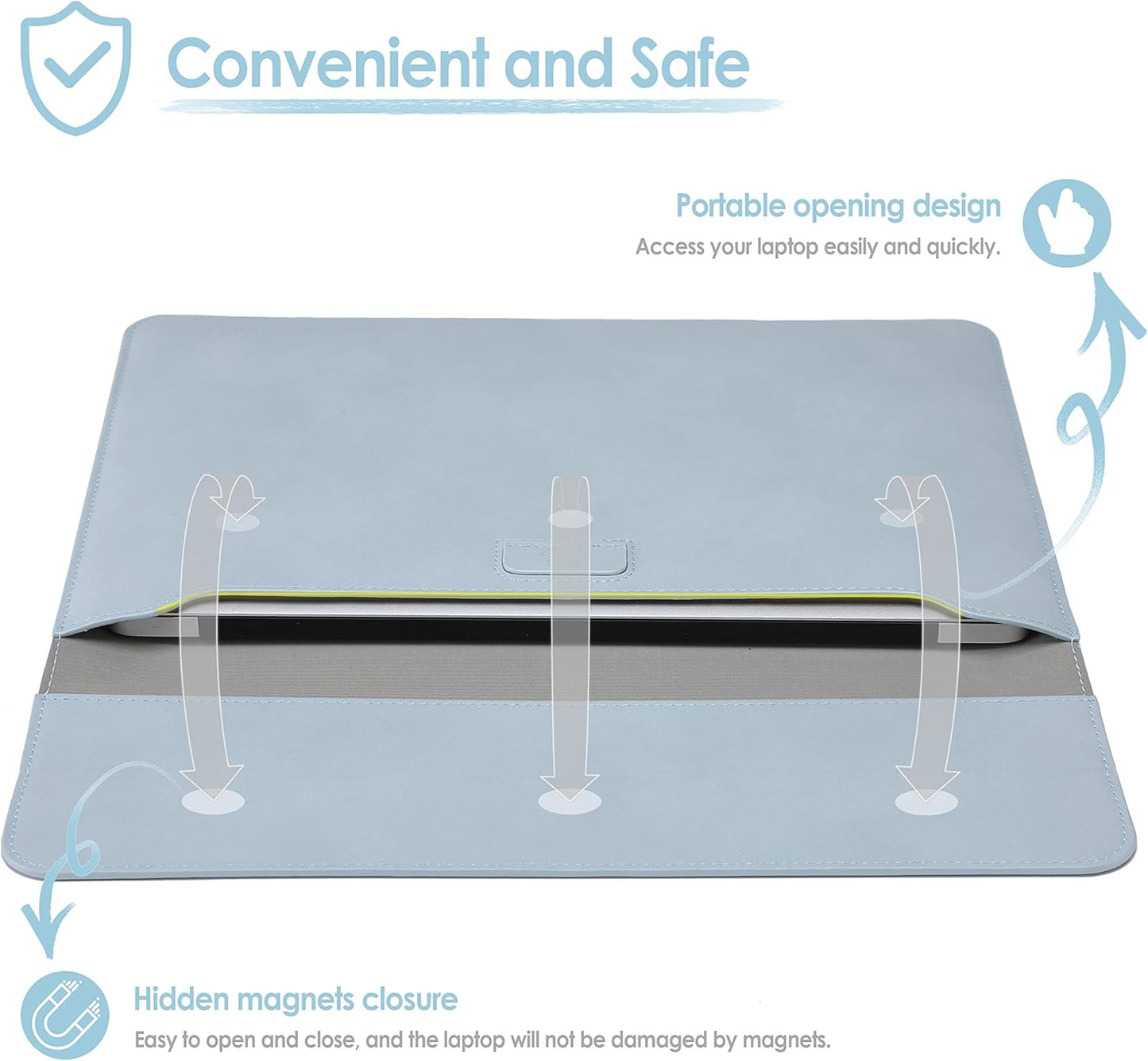 HYZUO 15-16 Inch Laptop Sleeve Case with Stand Feature for MacBook Pro 16 M4/M3/M2/M1 Pro/Max 2025-2019, XPS 15, MacBook Pro 15 2015-2012, Samsung Galaxy Book Flex/Pro 15, Pale Blue