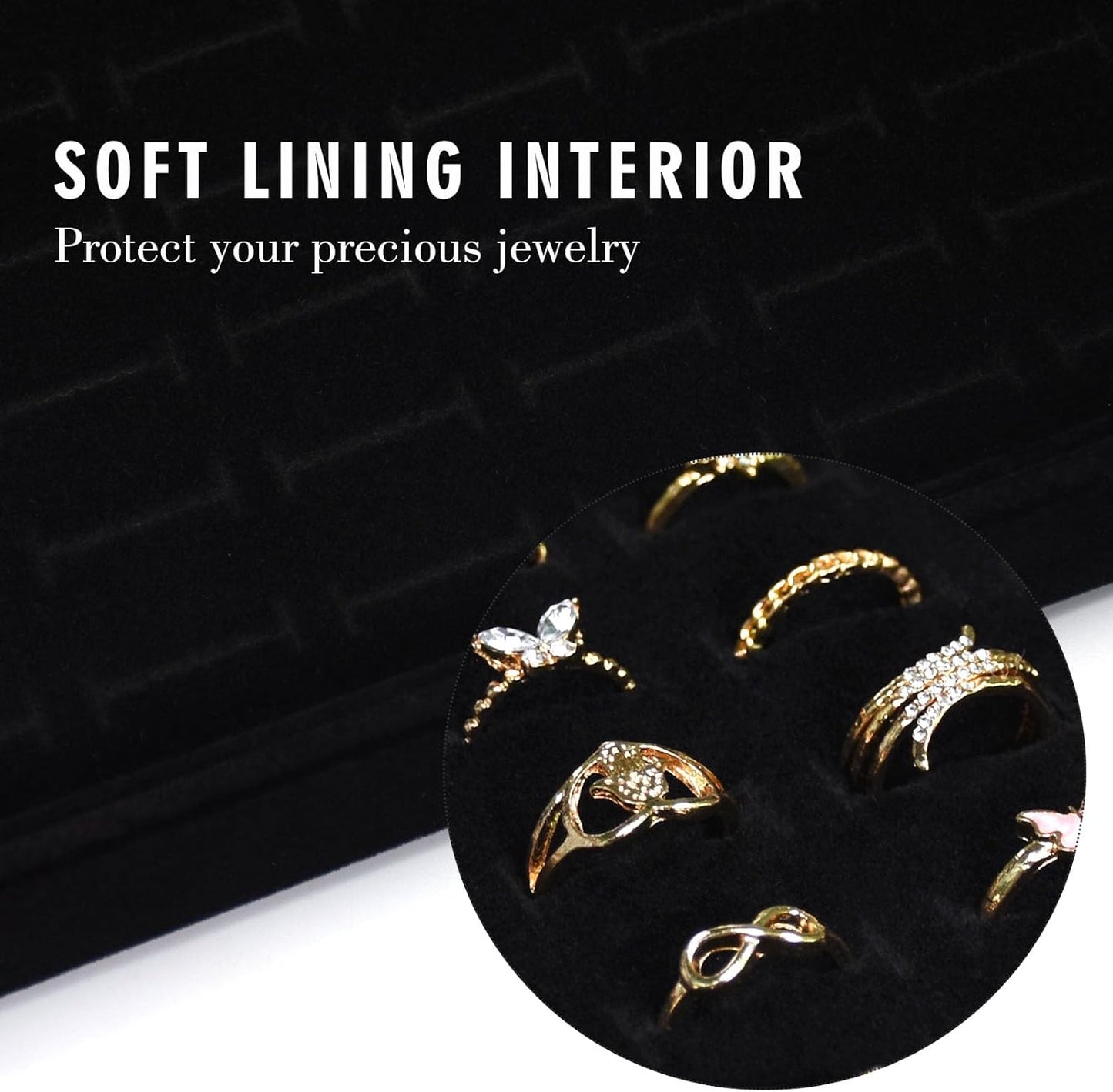 Velvet Ring Display Tray Organizer Box with Transparent Lid, 100 Slot Ring Holder Showcase For Store Display Jewelry Show Home, Ring Organizer For Rings Earrings (Black)
