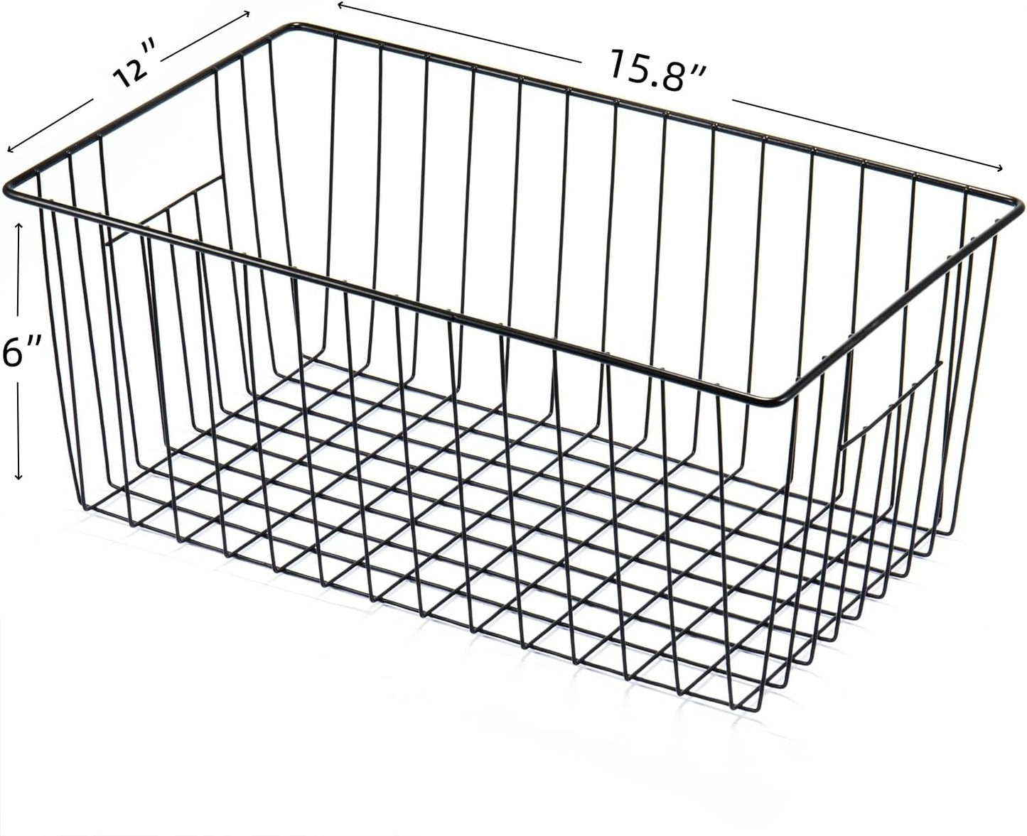 4 Pack Freezer Organizer Bins - Stand up Freezer Organizers for 16 Cu.Ft Upright Freezer, Easily Get Food Improve Air Circulation, Wire Storage Baskets, Black