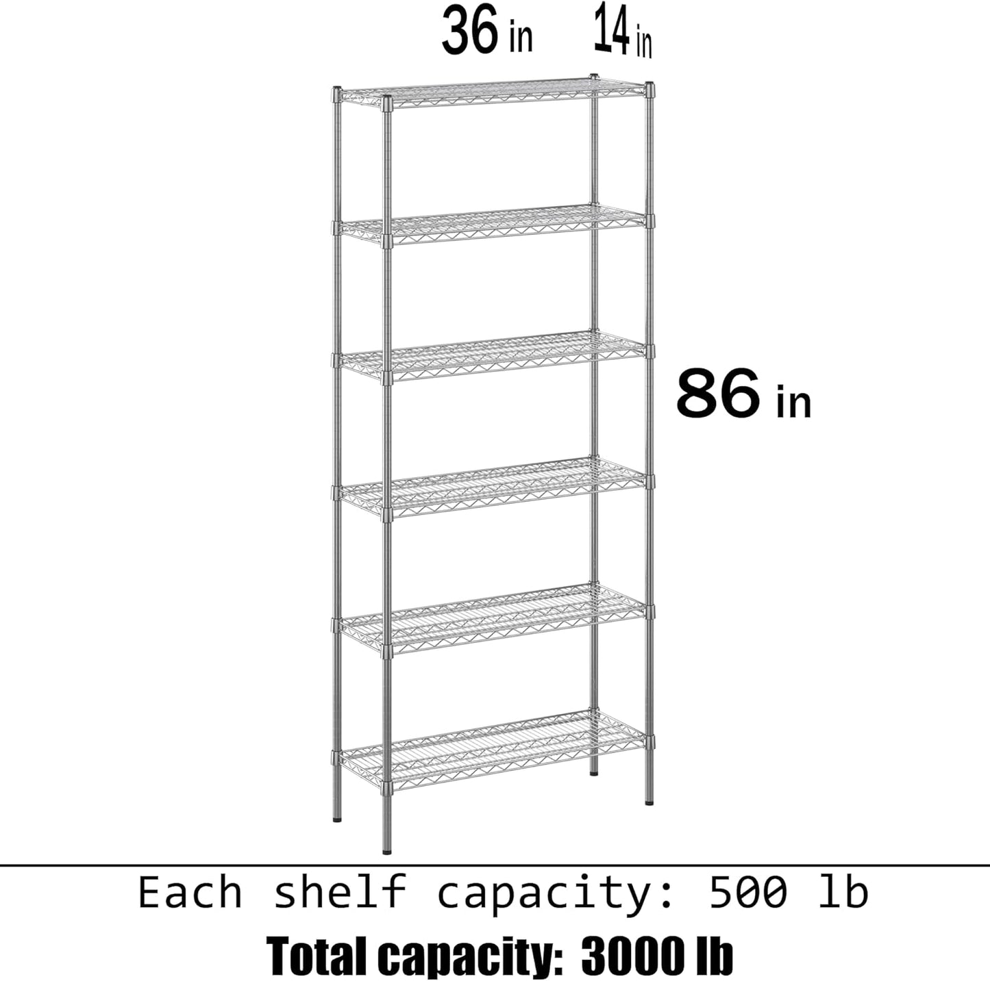14" Deep x 36" Wide x 86" Height Wire Shelving Kit | 6-Tier | NSF Commercial Storage Rack Unit