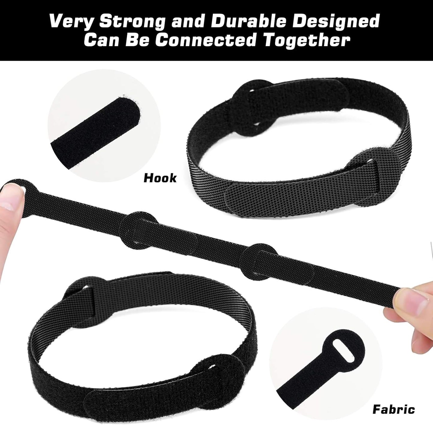 200PCS Reusable Fastening Cable Ties, 6-Inch Cable Straps Cable Management, Multi-Purpose Hook & Loop Cord Organizer Wire Ties, Adjustable Cable Organizer Cord Ties, Microfiber Cloth Straps, Black