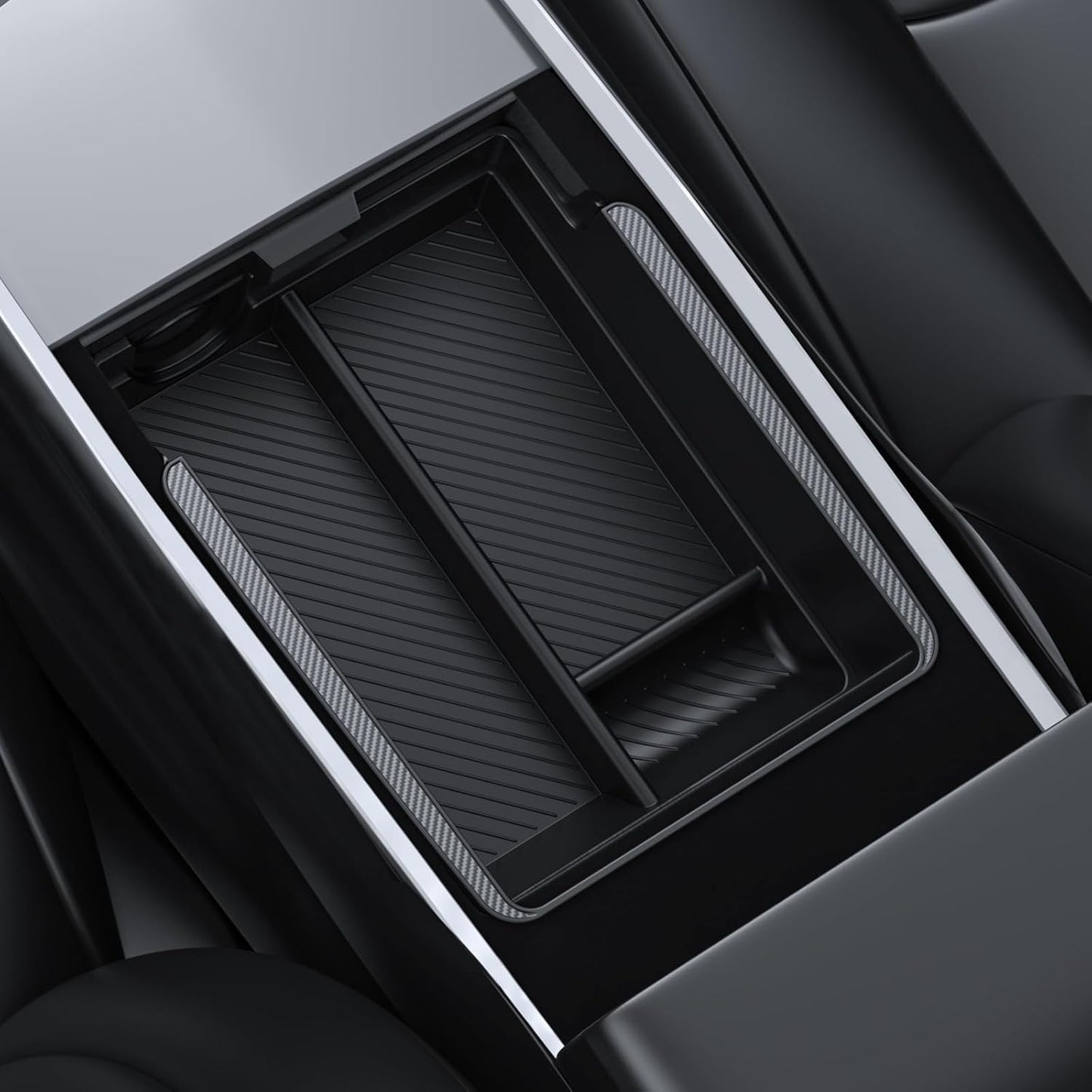 BASENOR 2021-2024 Tesla Model Y Model 3 Armrest Storage Box (Carbon Edition) Console Organizer Tray for 2021-2023 Model 3 2021-2024 Model Y Interior Accessories