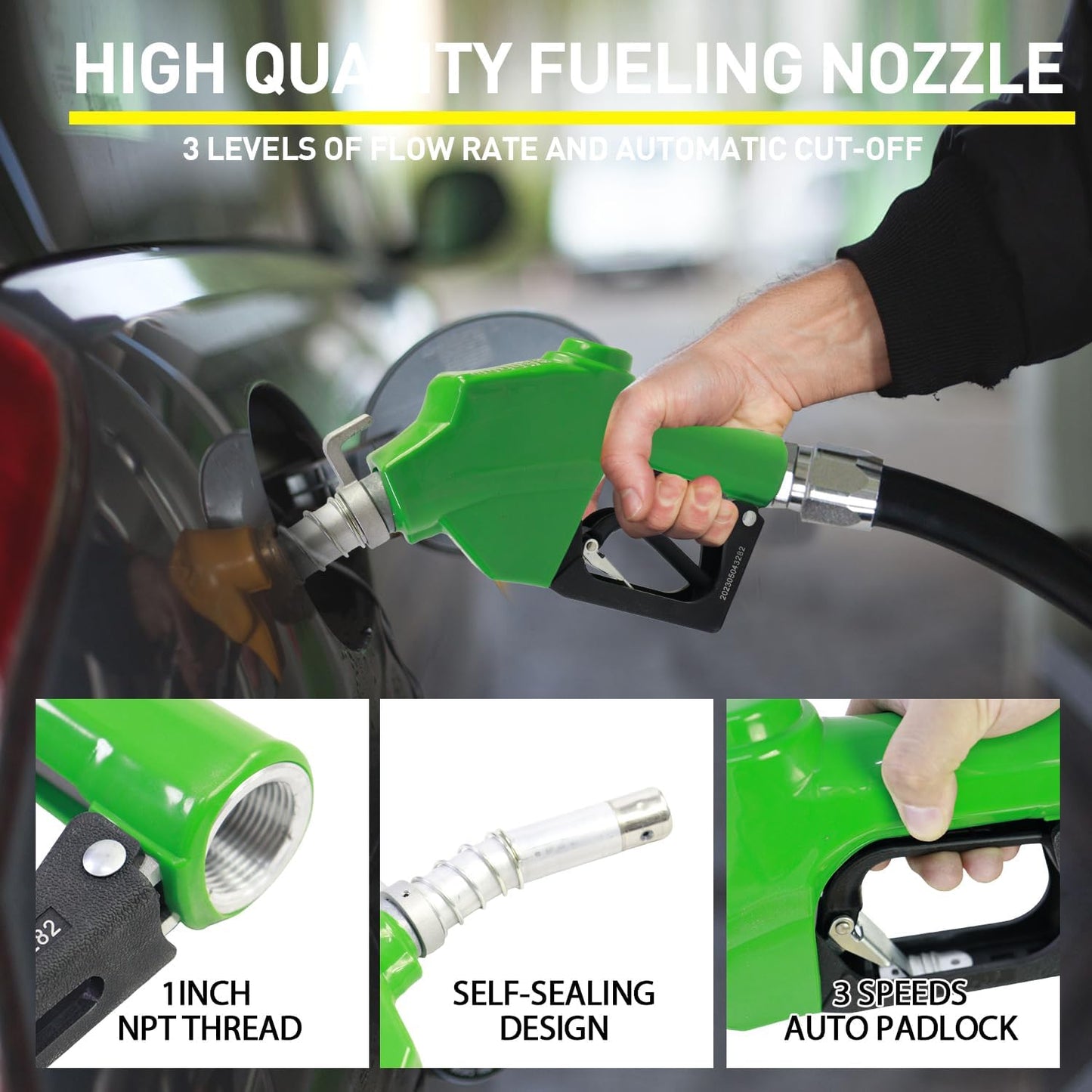 Fuel Hose Reel,1"X50' Retractable Ratchet Spring Driven Diesel Hose Reel,360 Rotating Fuel Hose Swivel,AUTO Fuel Nozzle,SS304 Elbow Pipe,Barb Fitting,300 PSI,Swivel Steel Construction Reel