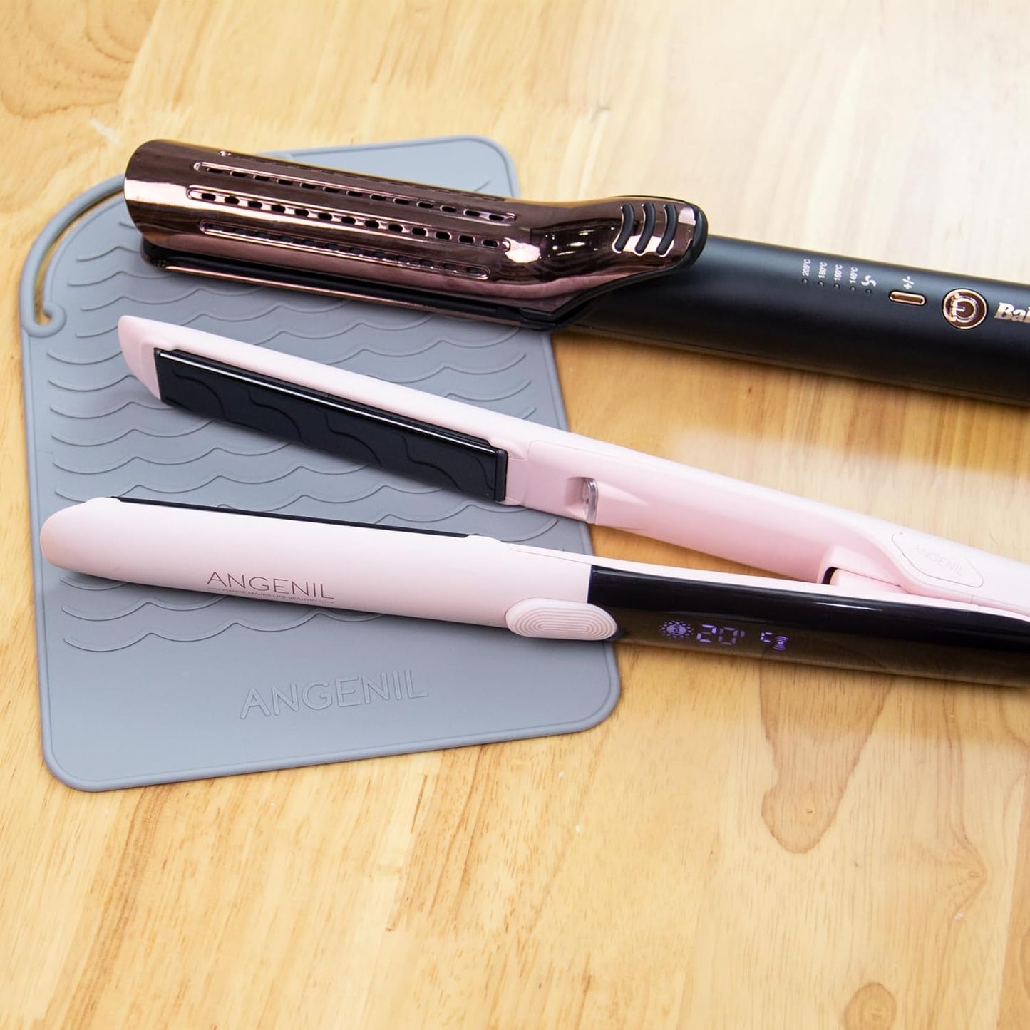 ANGENIL Silicone Heat Mat for Hair Tools - Flat Iron and Curling Iron Mat Heat Resistant for Counter, Heat-Resistant Flat Iron Travel Essentials Case, Vanity Organizer, Grey, Normal Size 9" x 6.5"