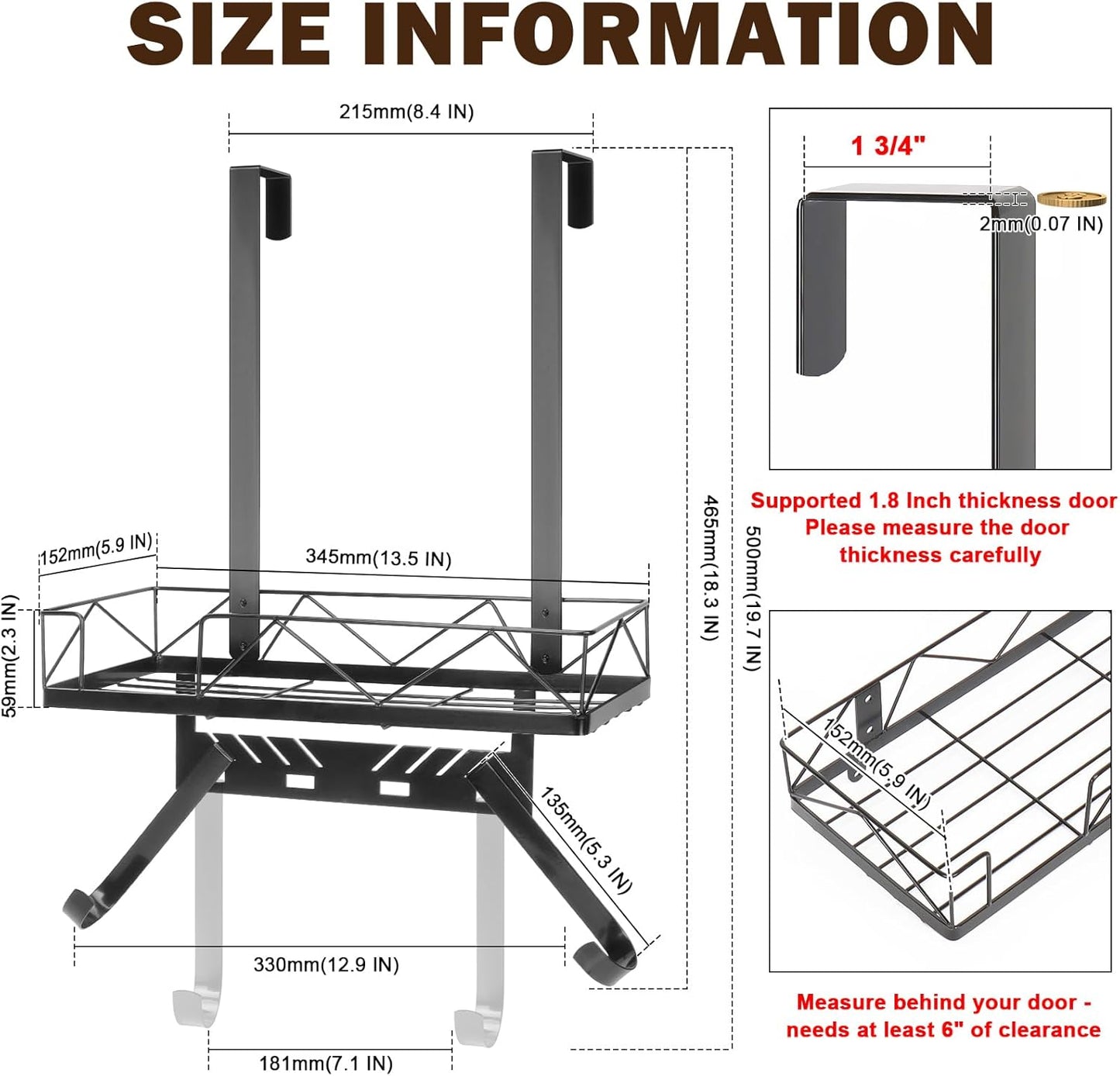 Ironing Board Hanger, Metal Over The Door or Wall Mounted Ironing Board Caddy, Ironing Board Storage Shelf with Adjustable Hooks for Laundry Room, Living Room, Bathroom (Matte Black)