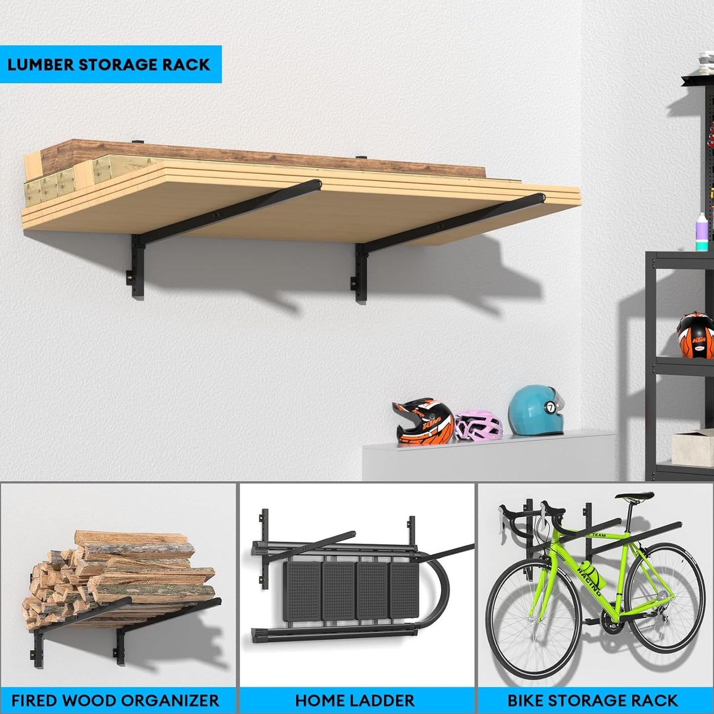 Kayak Storage Rack Heavy Duty, Adjustable Wall Mount Hanger for Indoor Garage & Outdoor Storage, Storage Rack for Kayak, Canoe, Surfboard & Paddle Board (Kayak Storage Rack Wall Mount 2)