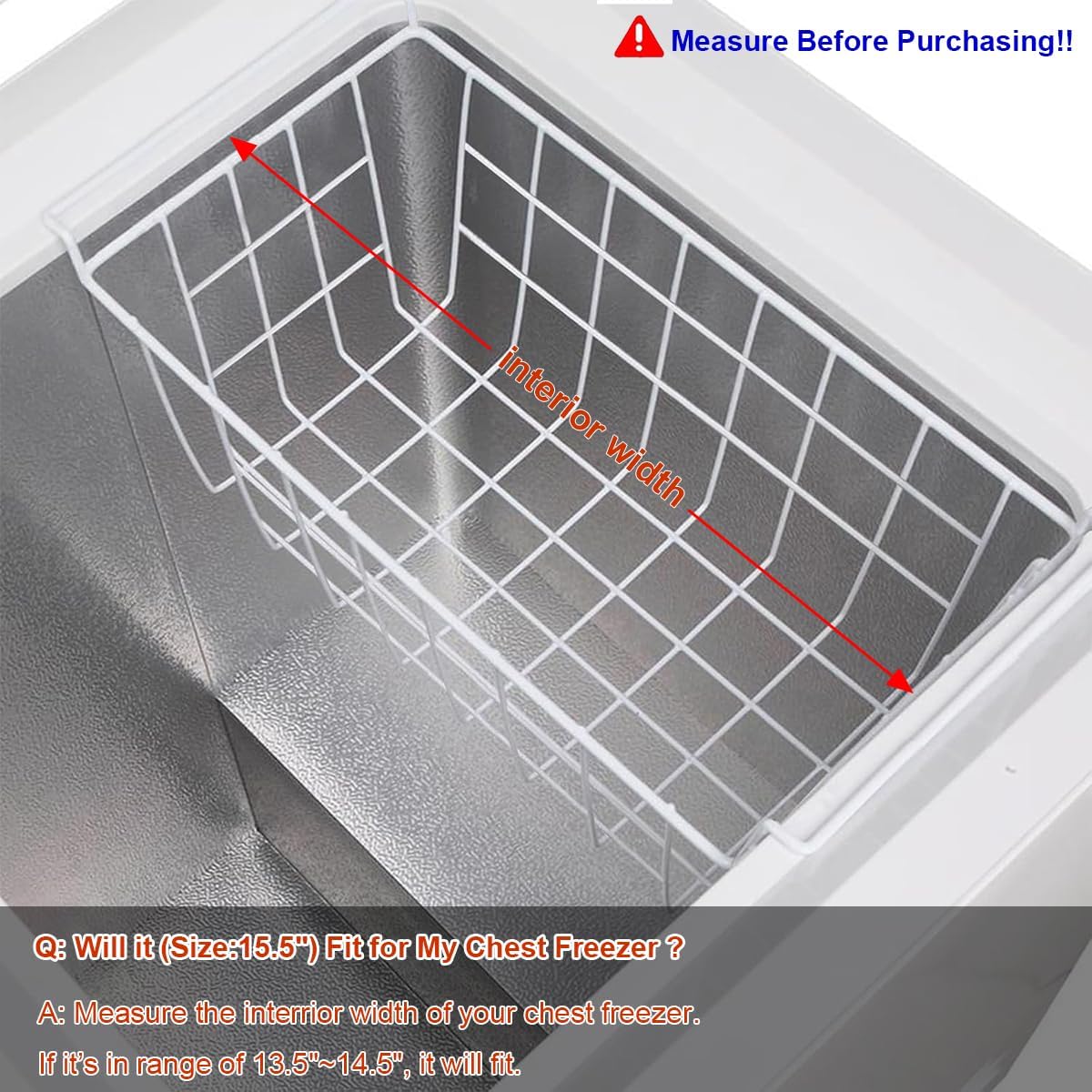 Chest Freezer Baskets 15.5 Inch, Chest Freezer Organizer Bins Metal Wire Storage Baskets with Hanging Handles for Deep Freezer, Set of 2