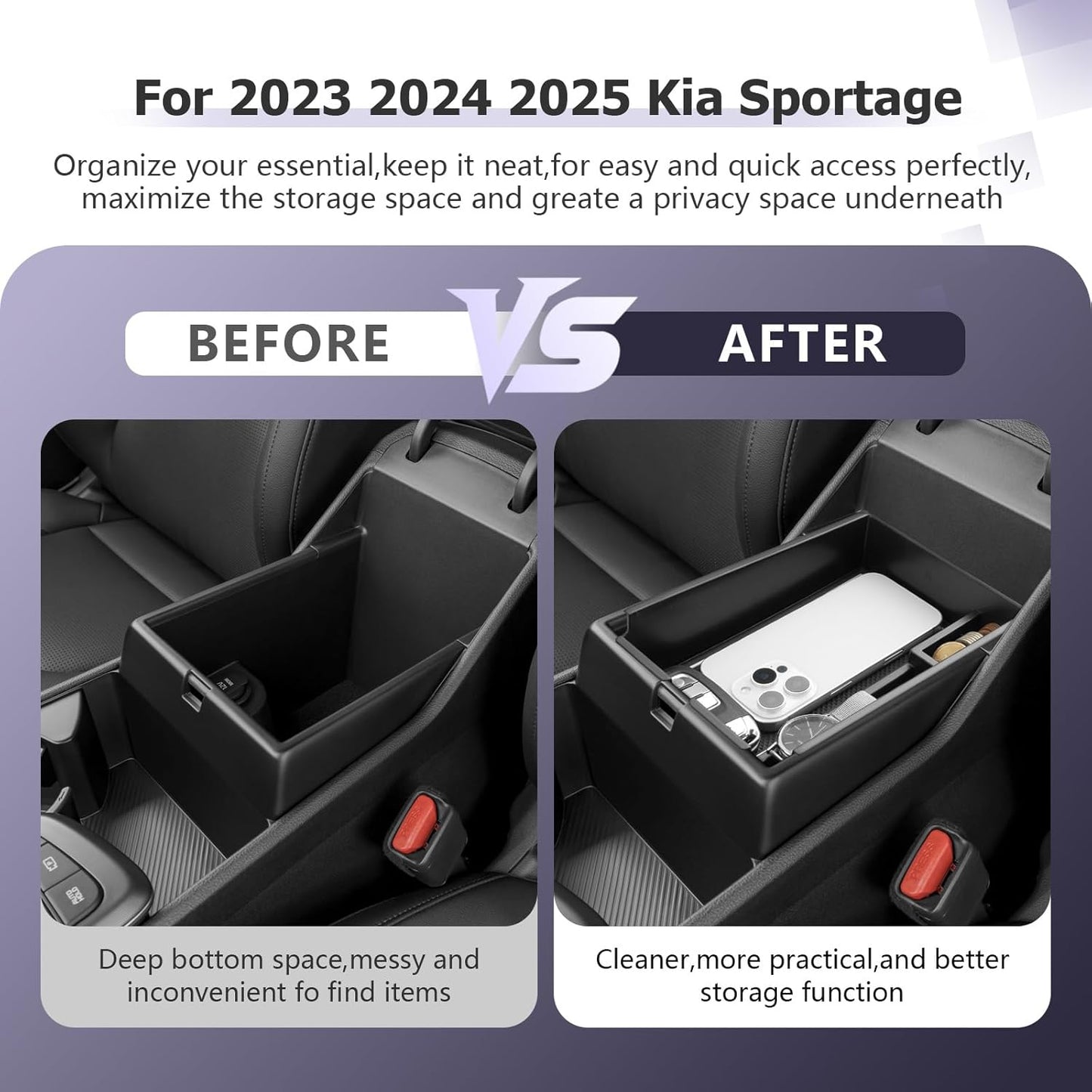 LUWU 2025 2026 S Portage Center Console Organizer for 2023 2024 2025 2026 Kia S Portage Accessories Armrest Console Storage Box Insert Tray [NOT for Manual Transmission] ABS Material White-Trim