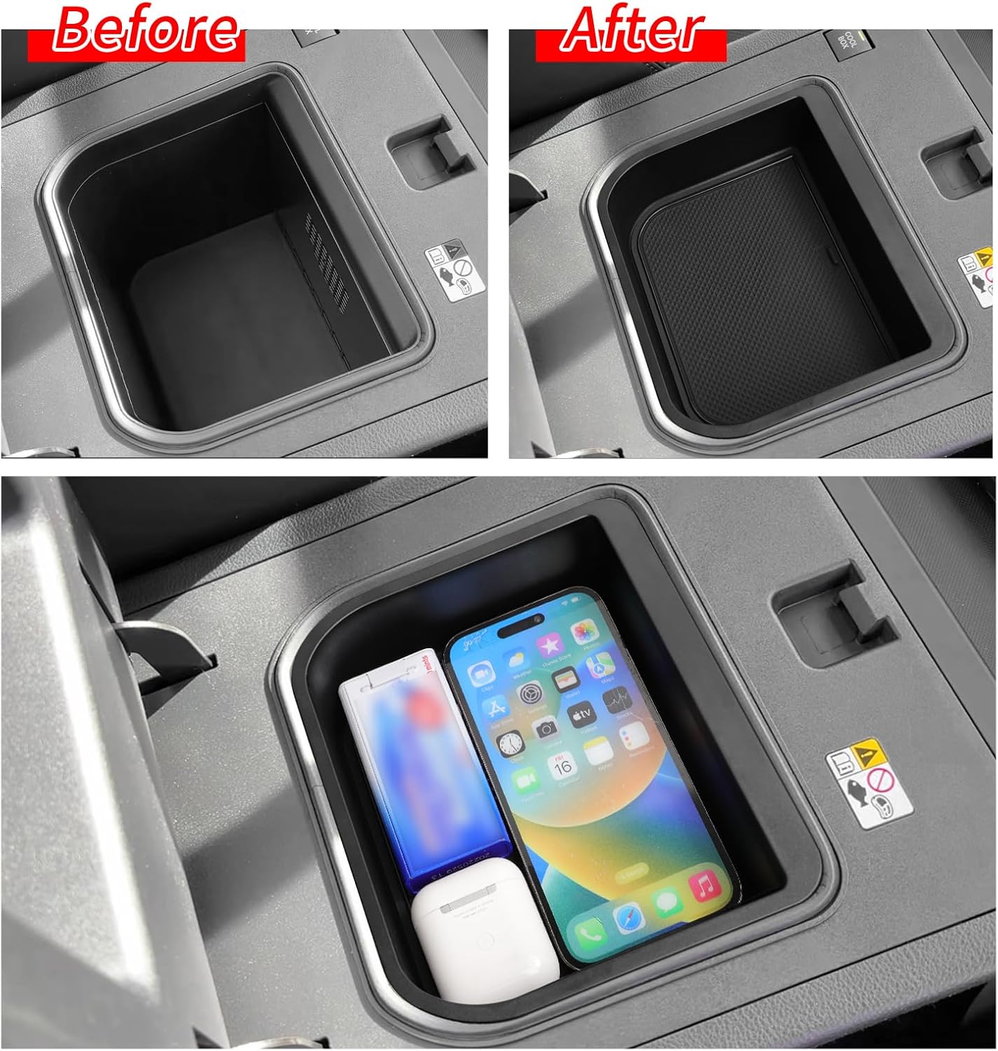 smabee 2PCS Center Console Organizer for 2024 2025 2026 Toyota Land Cruiser Prado 250 Accessories Interior ABS Center Console Organizer Storage Box Tray