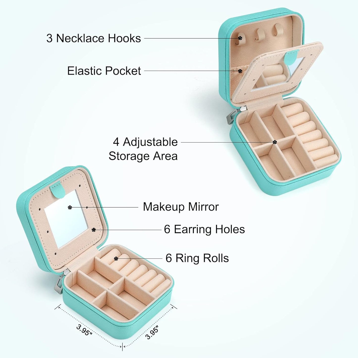 Parima Travel Jewelry Organizer Box - Small Case for Women, Mini Jewelry Box - Letter Z, Aqua Blue